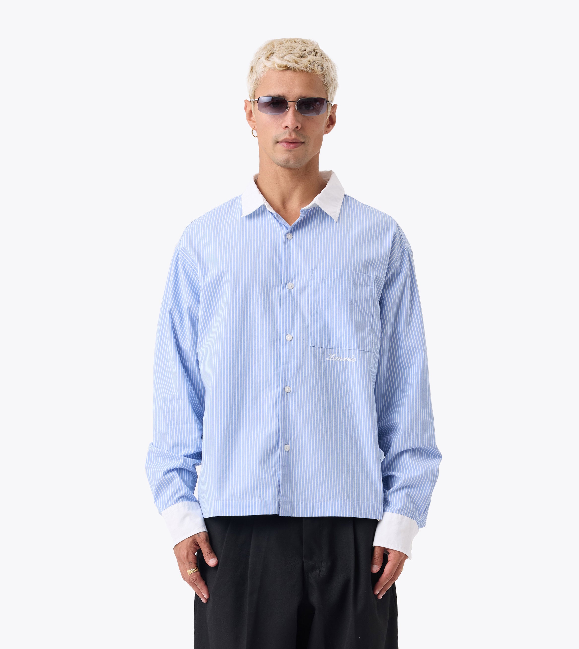 トップス 24SS / SANSANGEAR BLF SHIRTS (STRIPE) Bankers Box Crop LS Shirt Blue Stripe