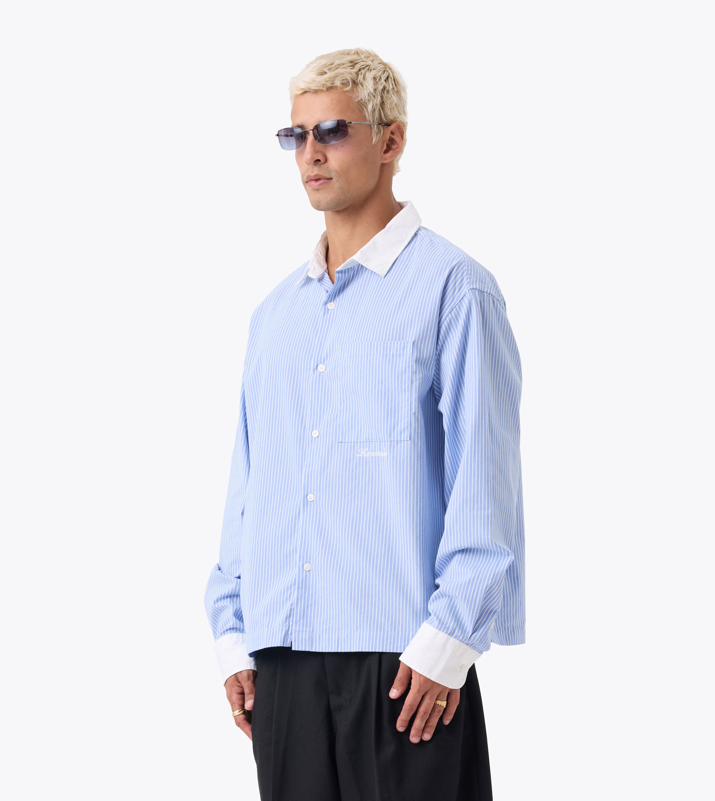 Bankers Box Crop LS Shirt Blue Stripe