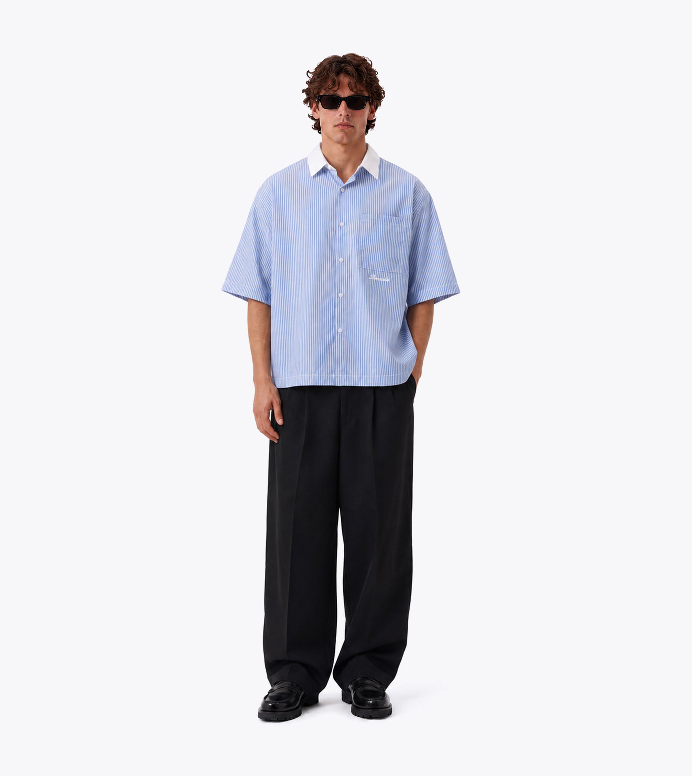 Bankers Box Crop Shirt Blue White