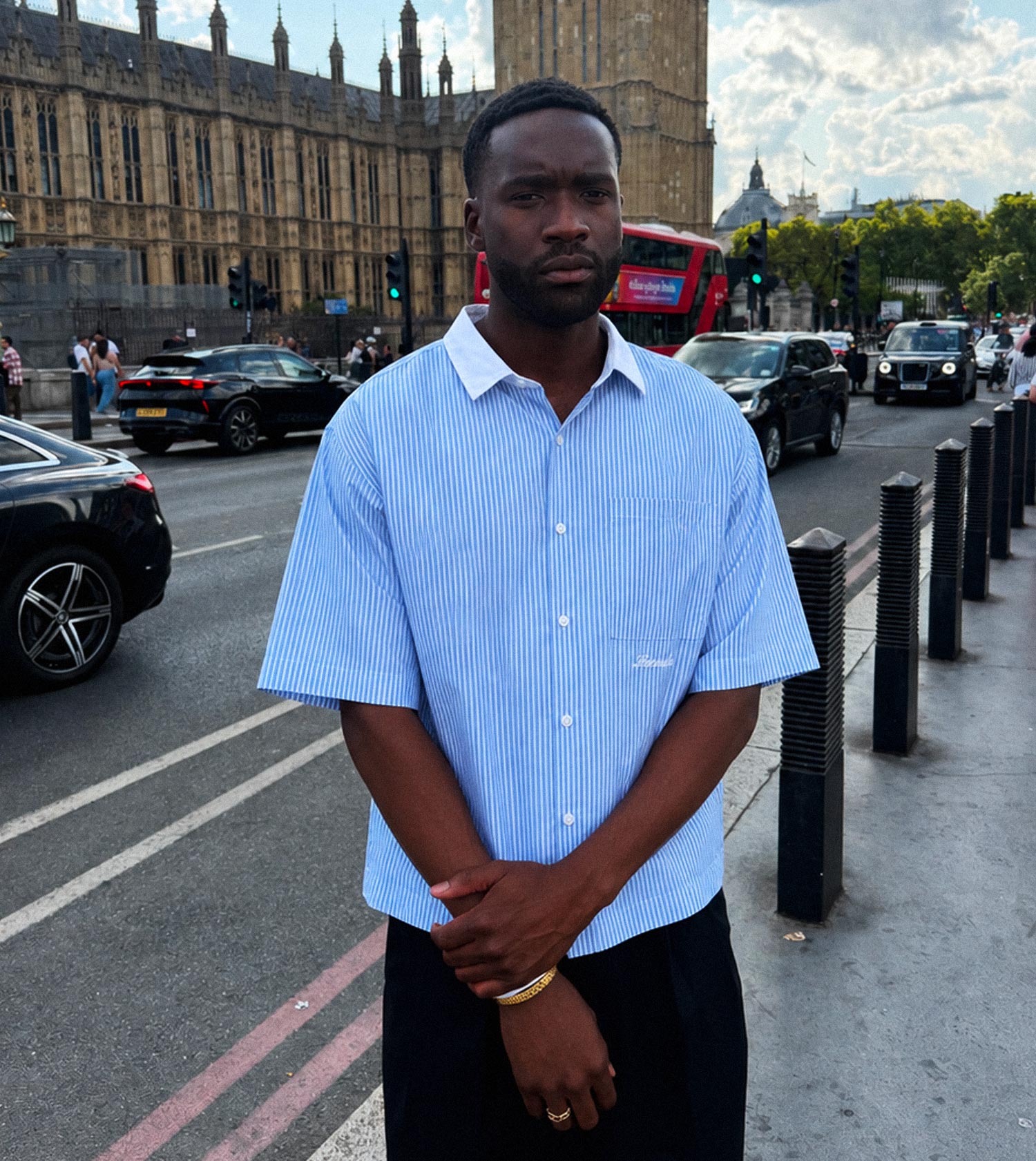 Bankers Box Crop Shirt Blue White