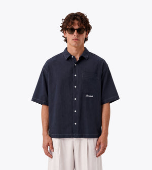 Seersucker Box Crop Shirt Navy