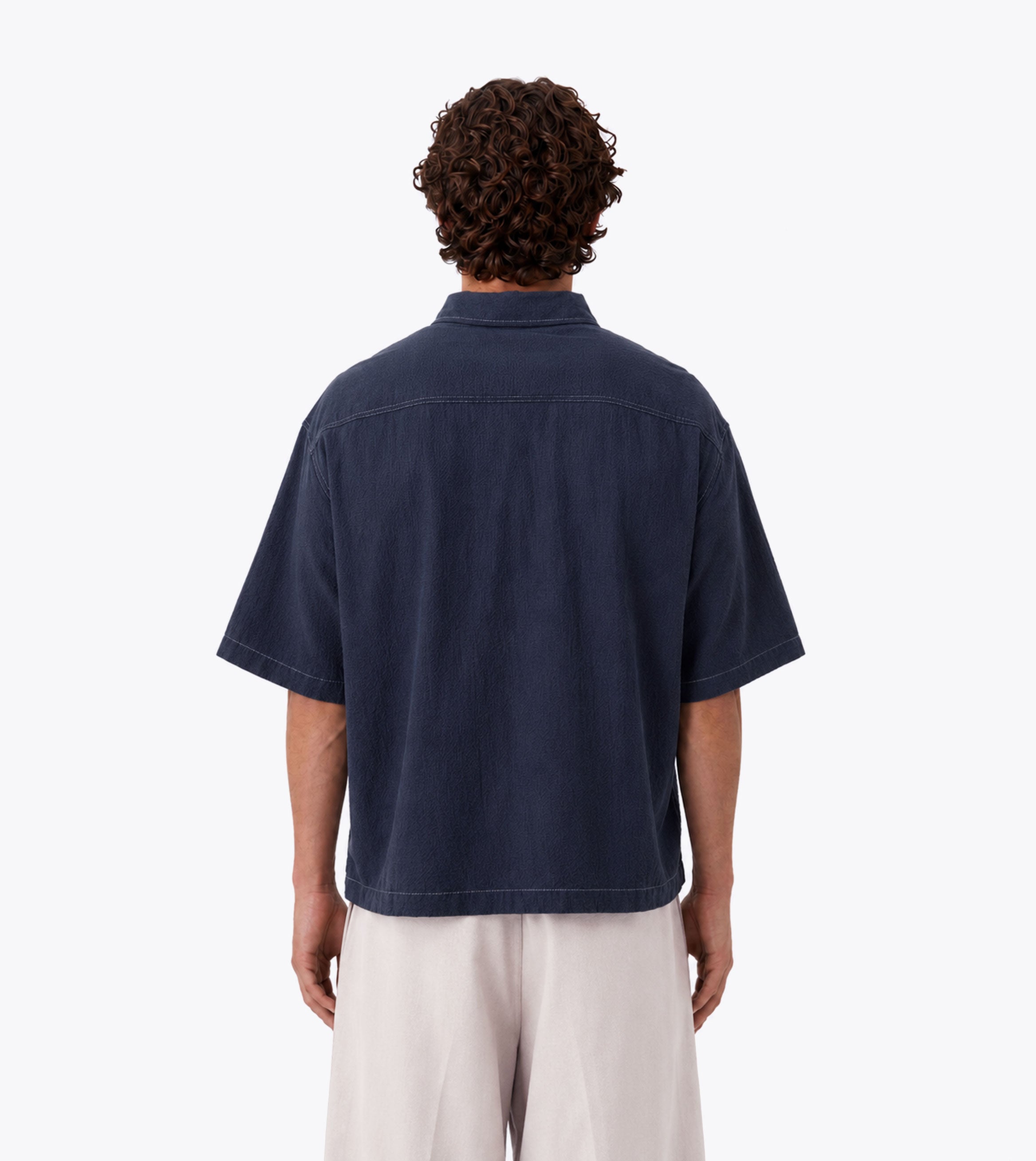 Seersucker Box Crop Shirt Navy