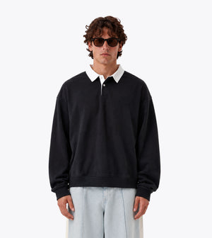 Box Crop Fleece LS Polo Vintage Black - Coming Soon