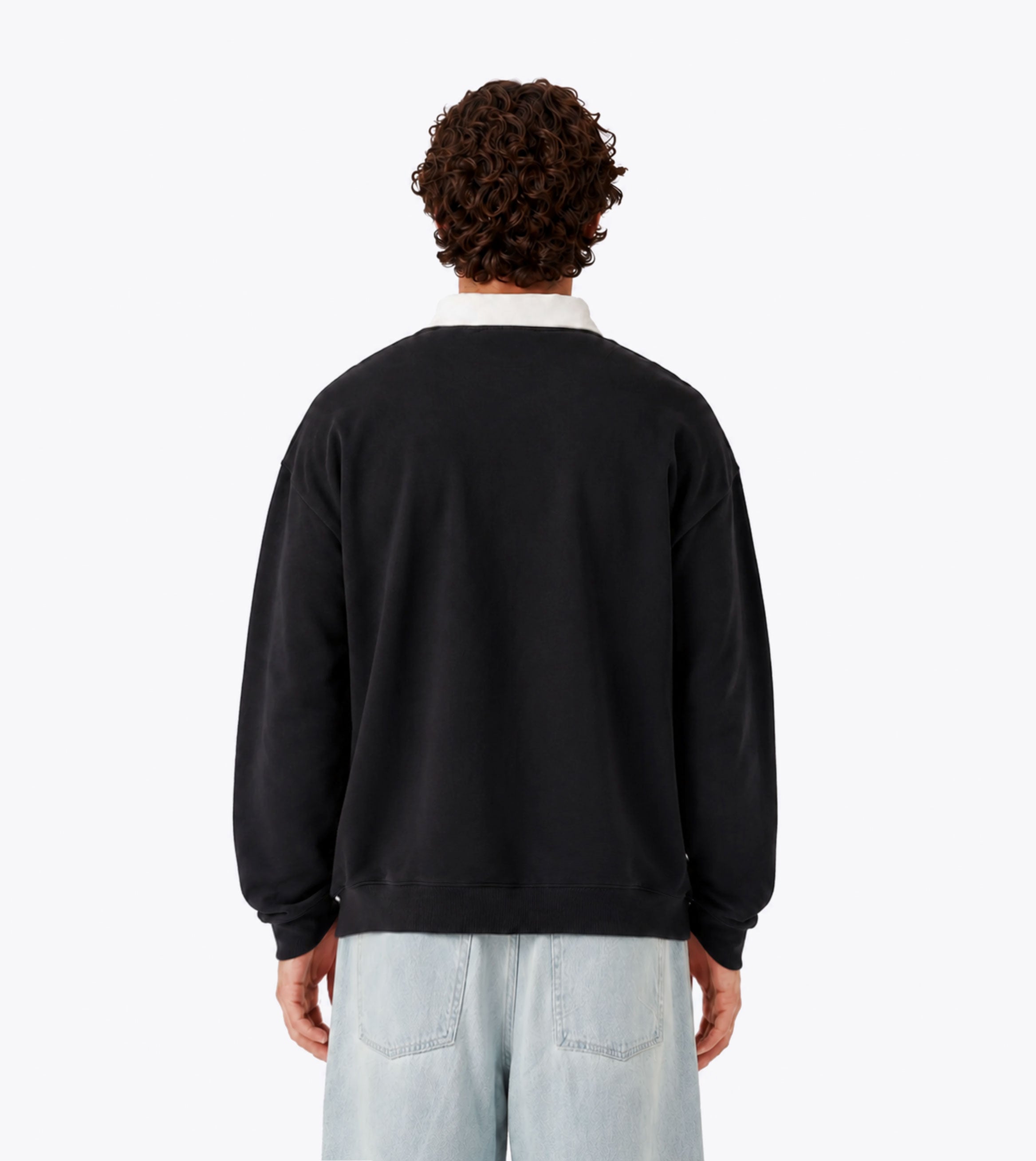 Box Crop Fleece LS Polo Vintage Black