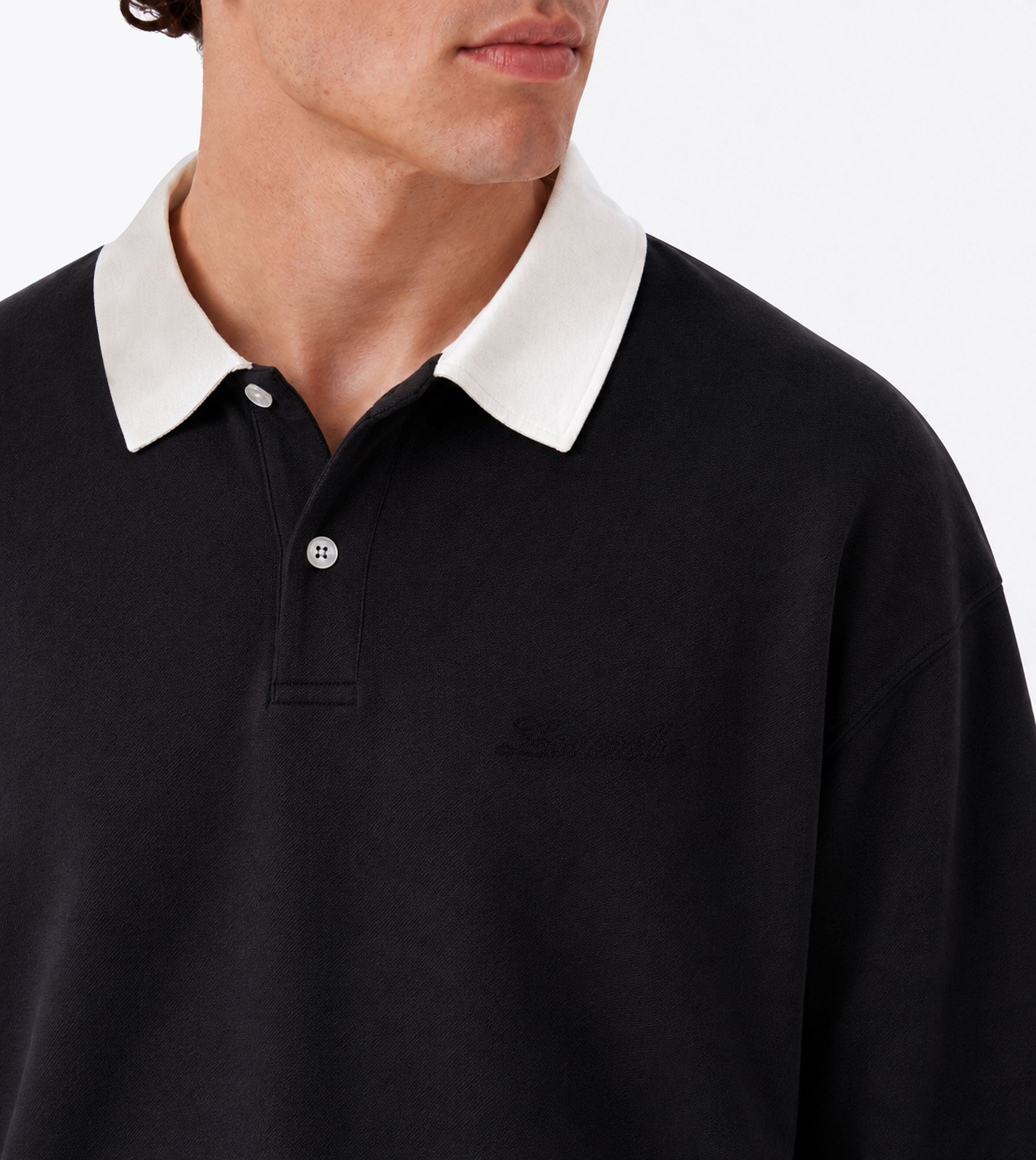 Box Crop Fleece LS Polo Vintage Black