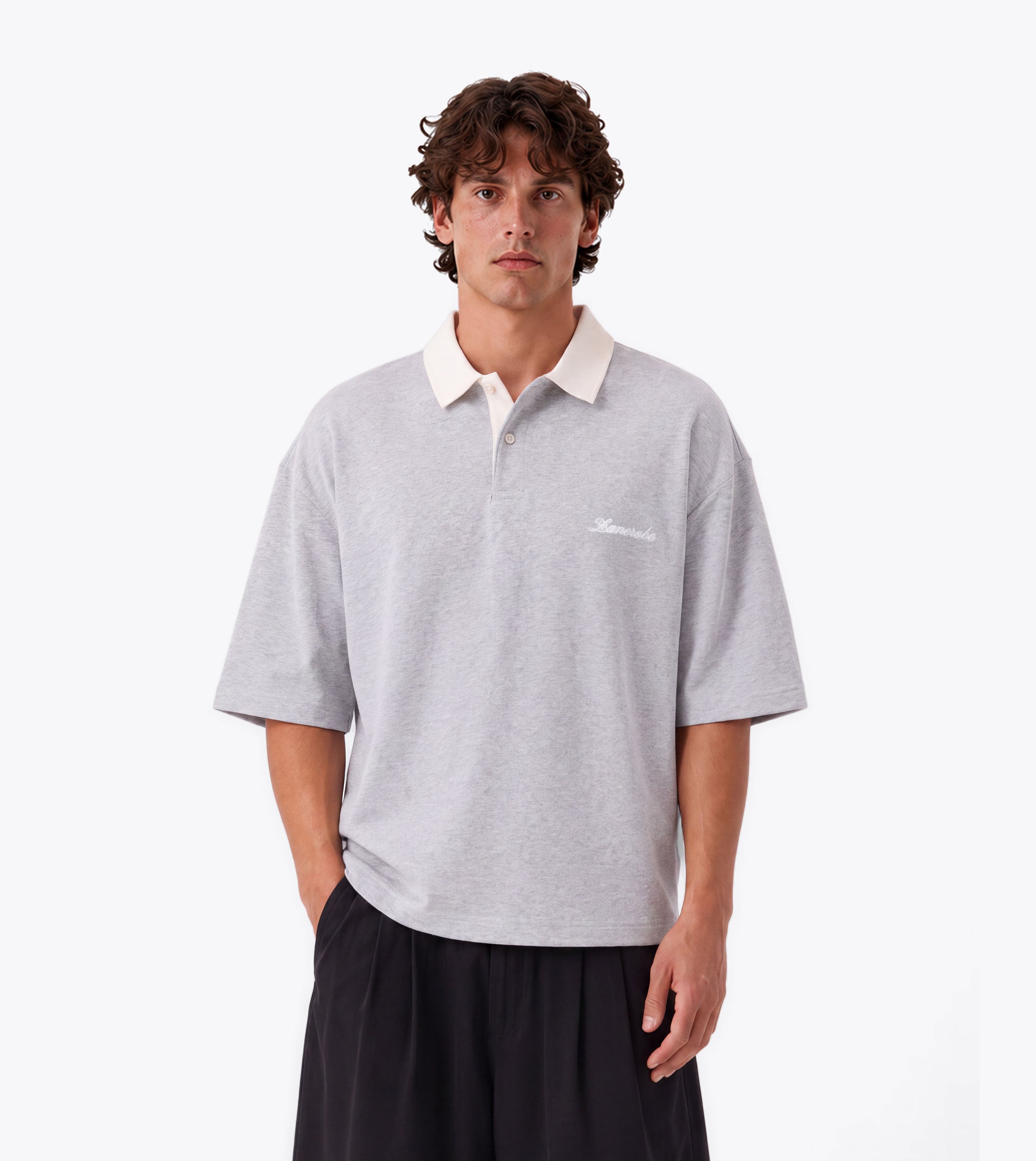 Box Crop Fleece Polo Grey Marle - Coming Soon