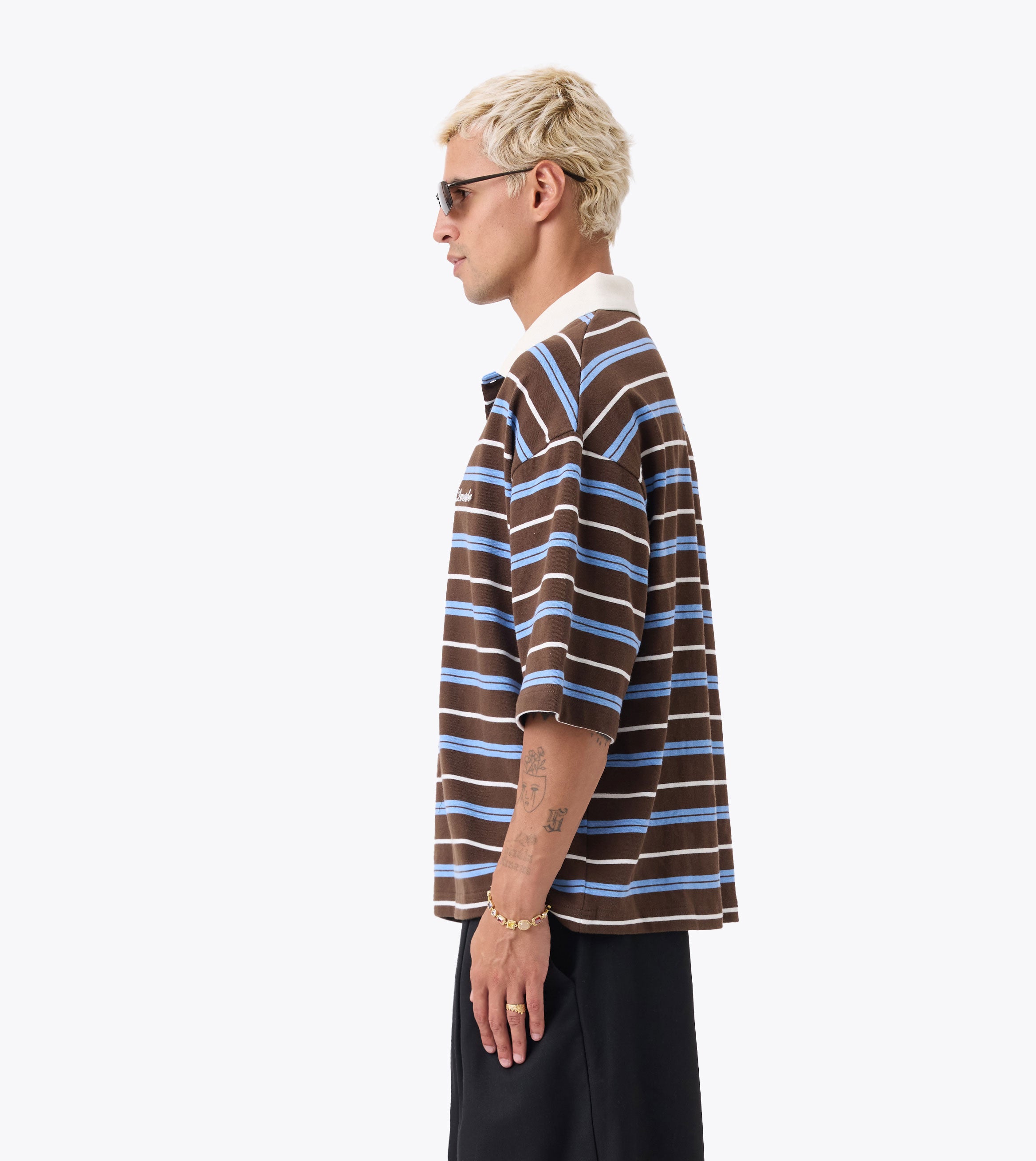 Box Crop Polo Choc/Sky Blue