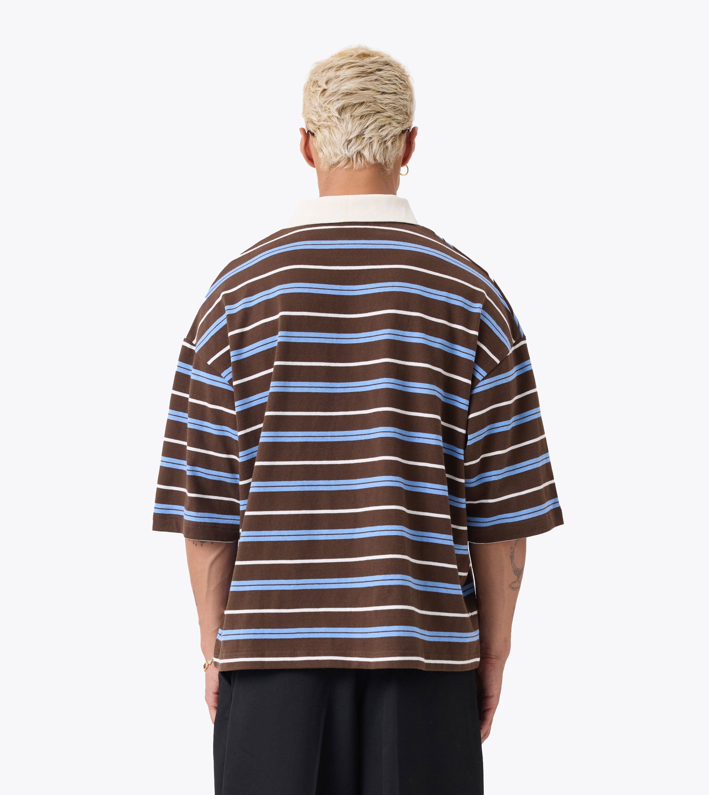 Box Crop Polo Choc/Sky Blue