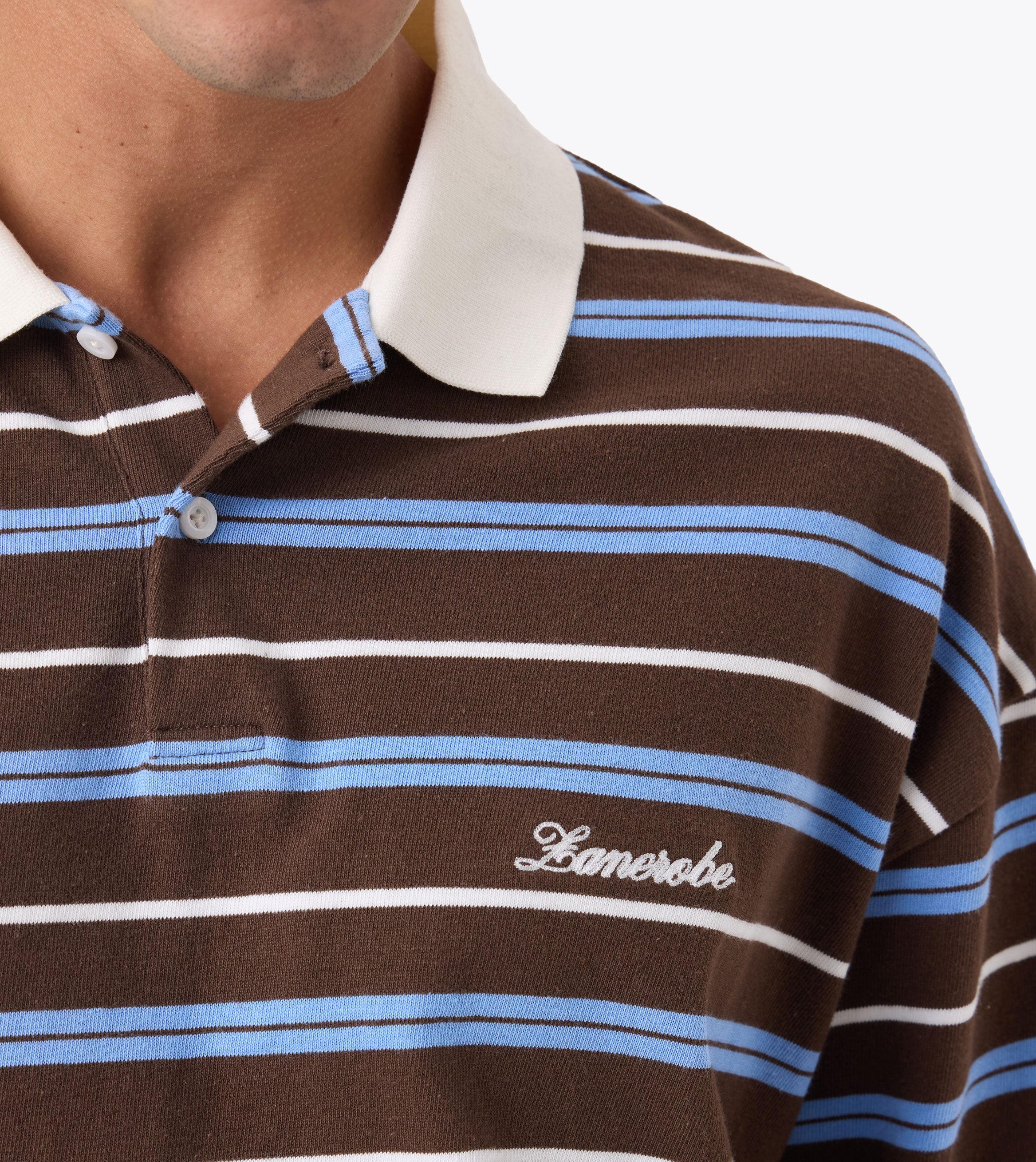 Box Crop Polo Choc/Sky Blue