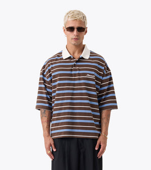 Box Crop Polo Choc/Sky Blue