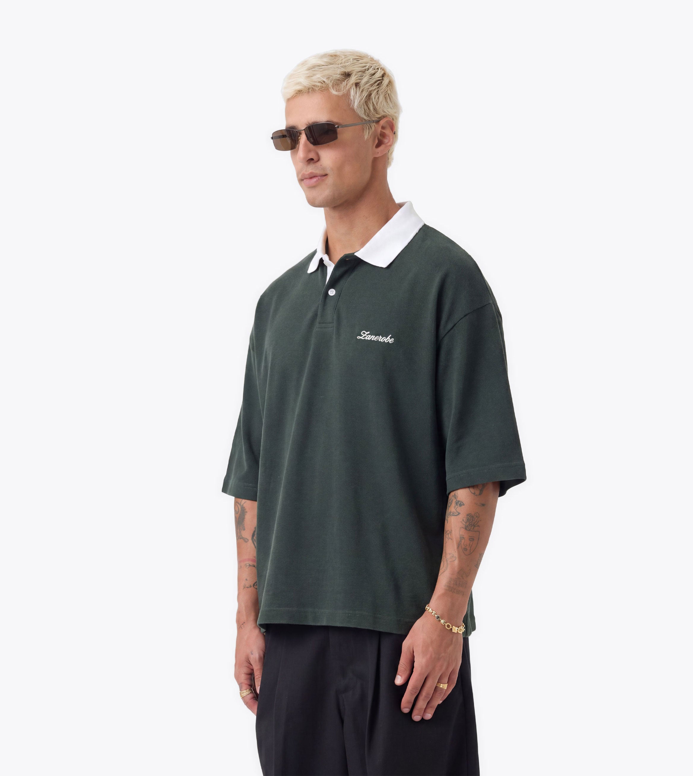 Box Crop Polo Forest/White - Coming Soon