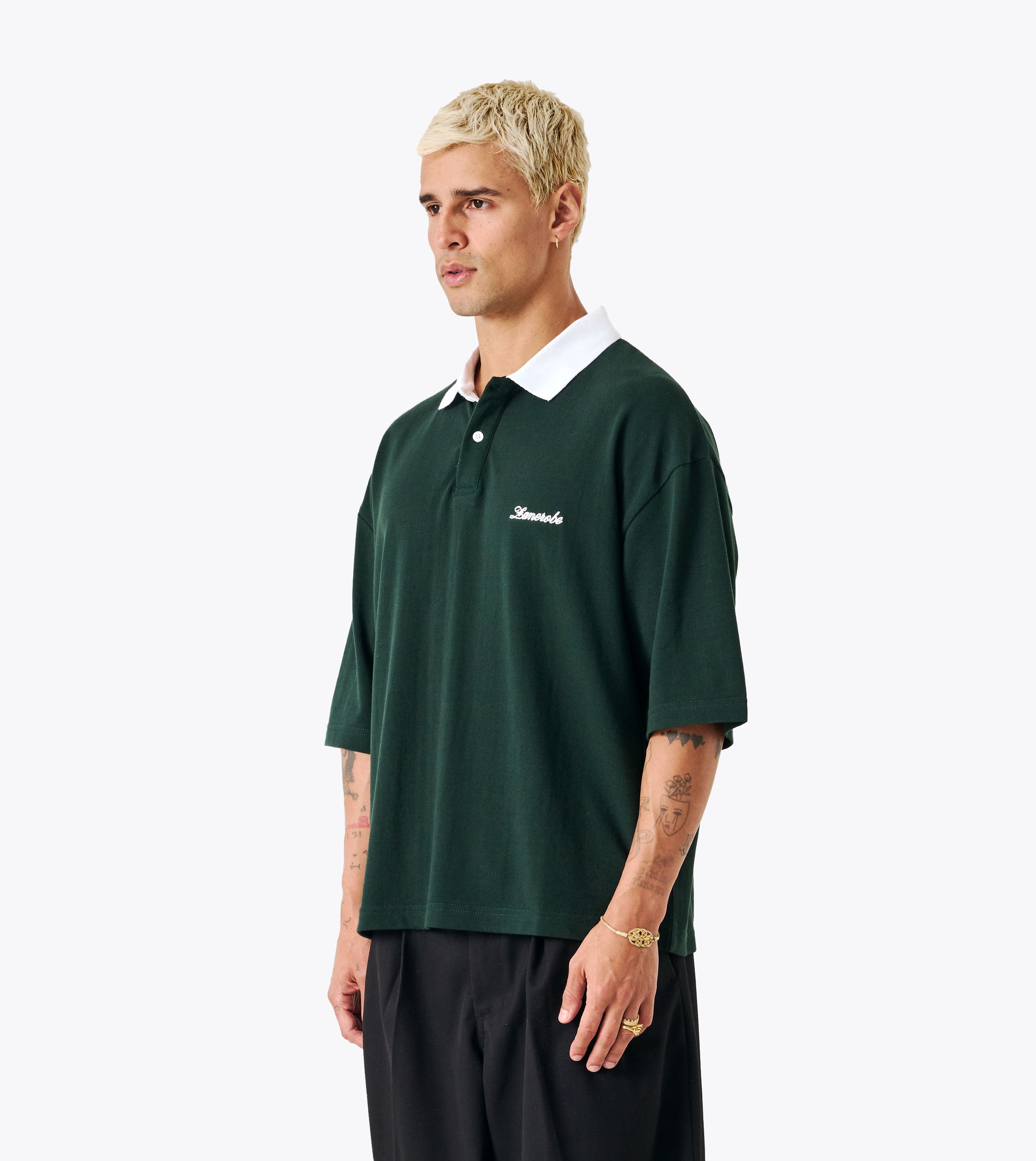 Box Crop Polo Forest/White