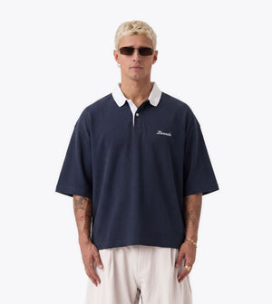 Box Crop Polo Navy/White - Coming Soon
