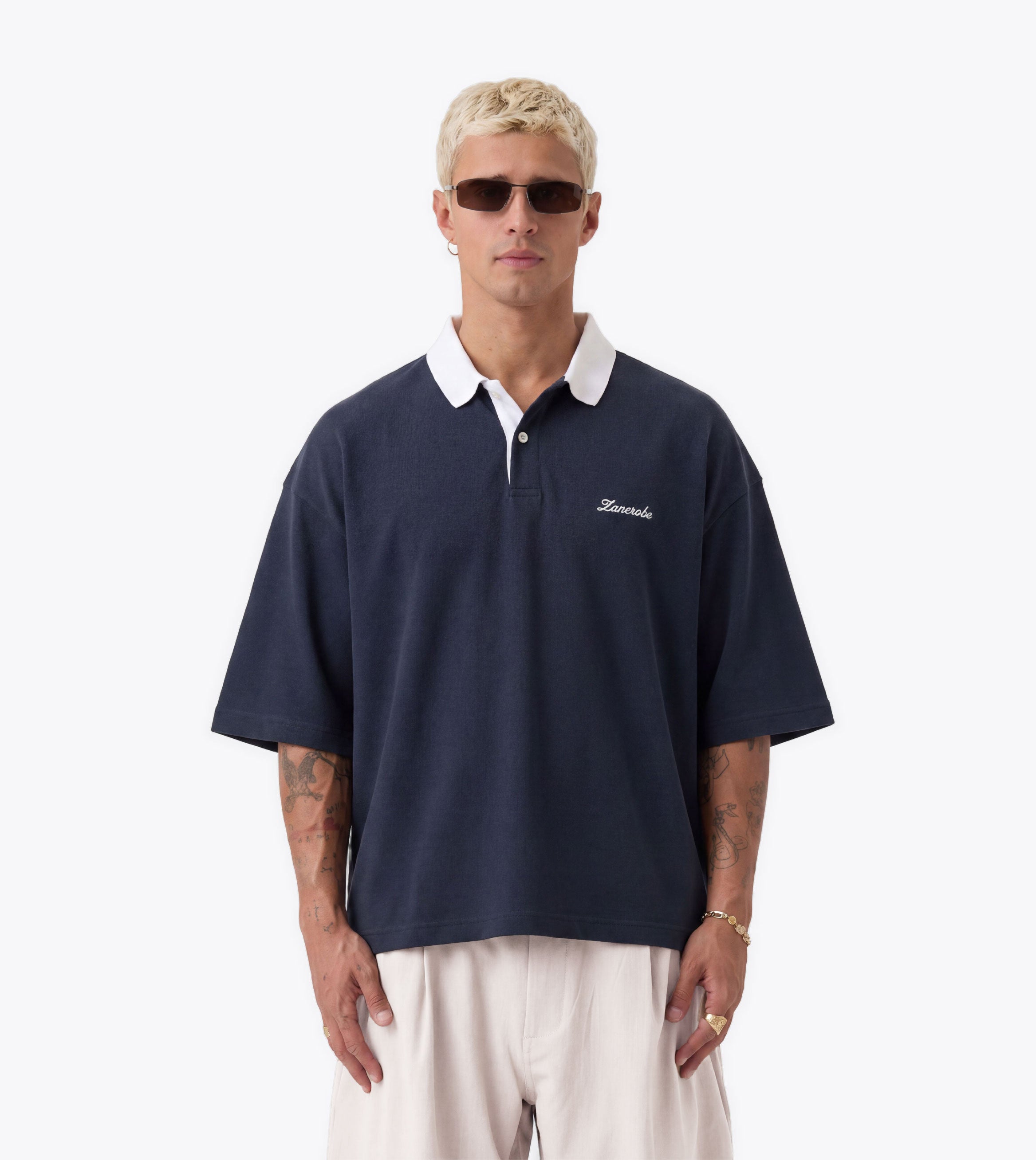 Box Crop Polo Navy/White - Coming Soon