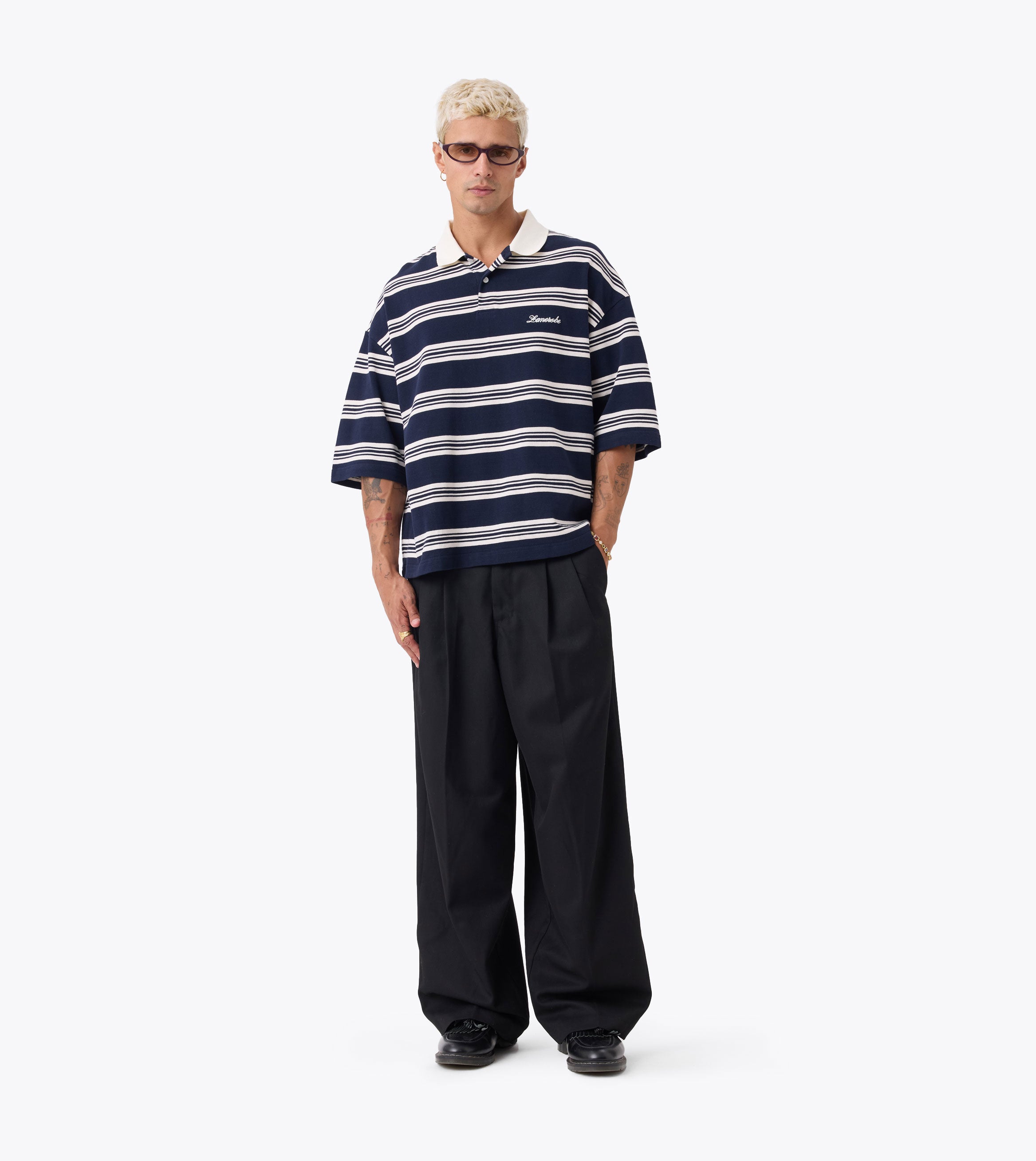 Box Crop Polo Navy/White