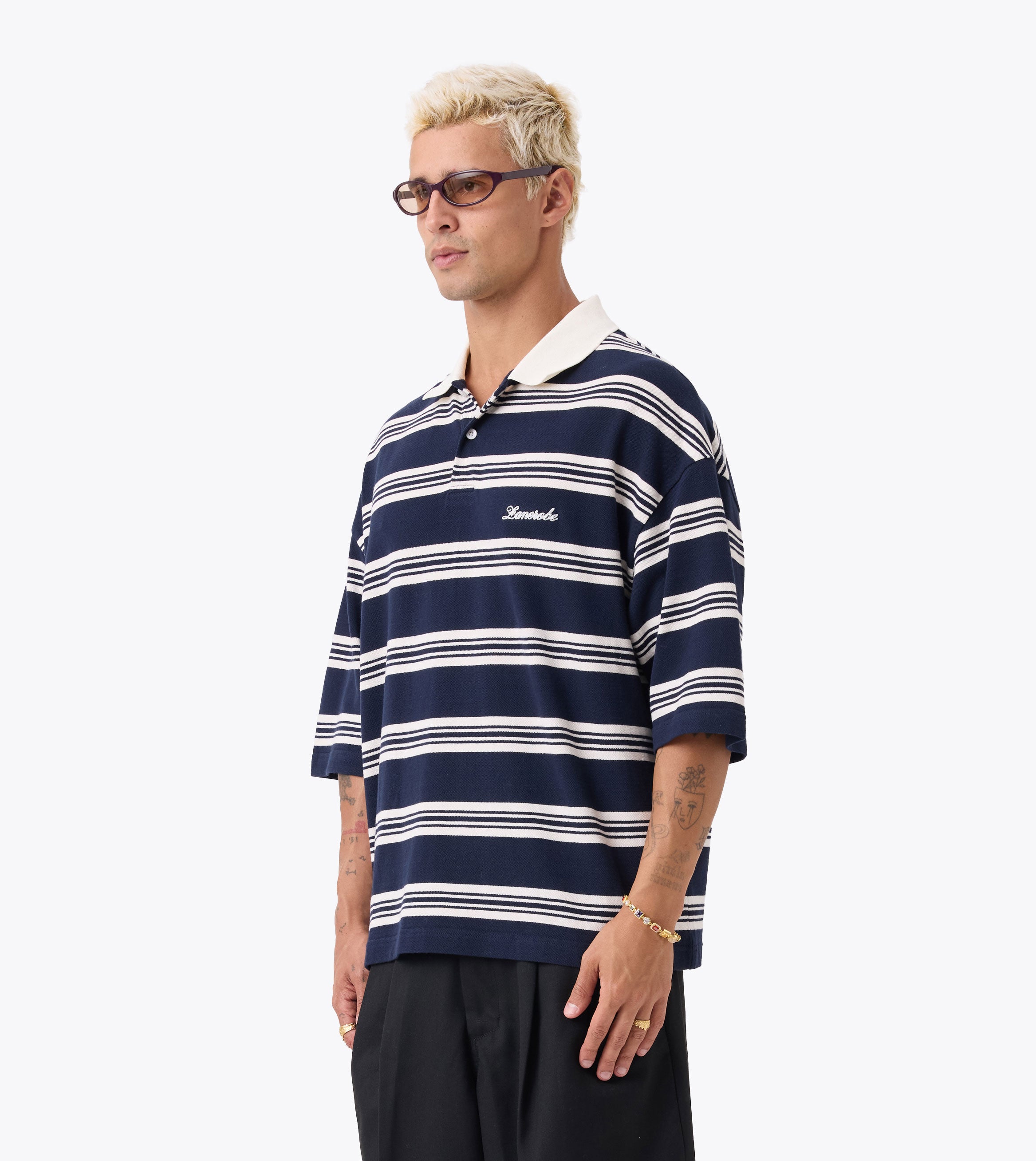 Box Crop Polo Navy/White