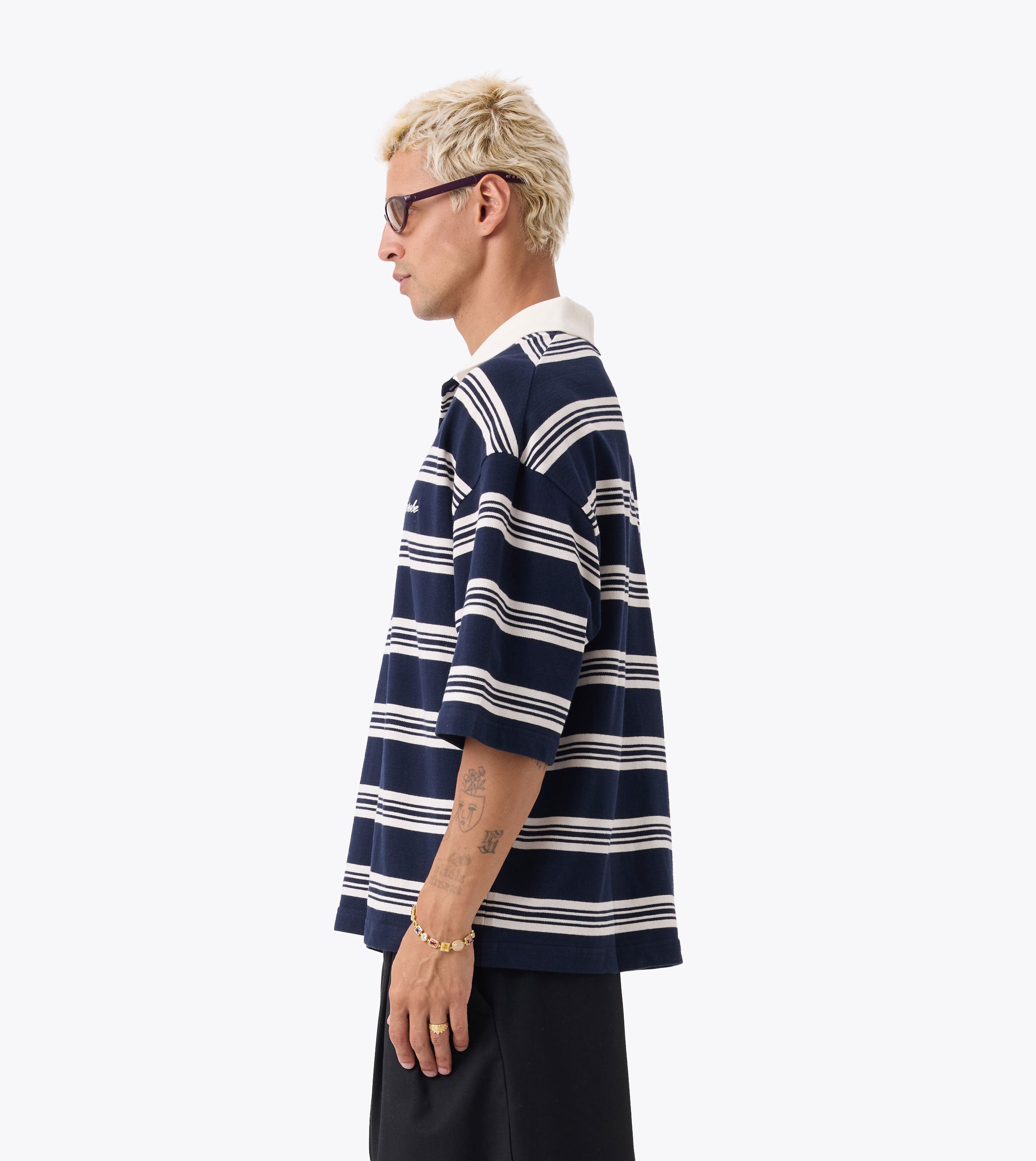 Box Crop Polo Navy/White