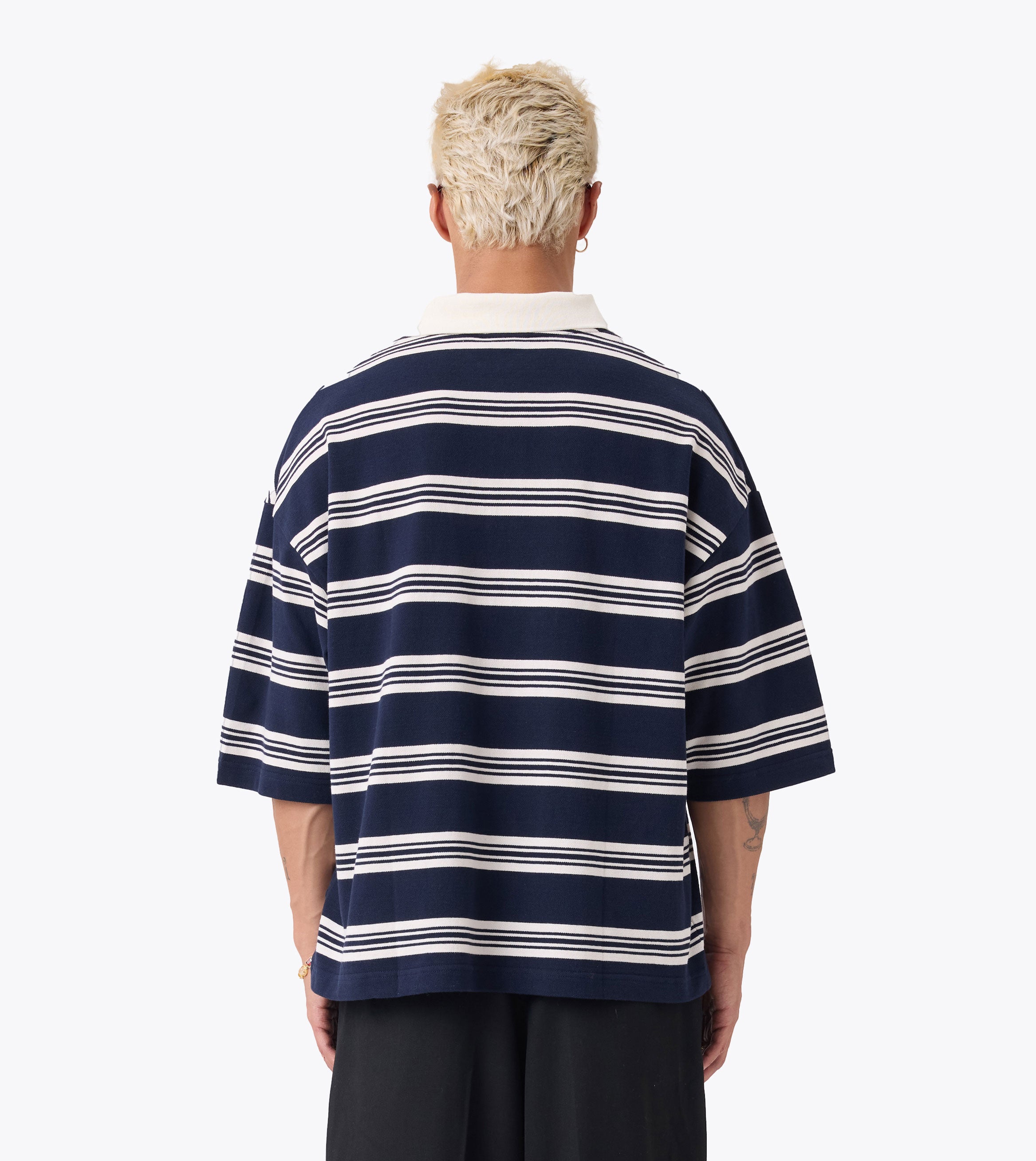 Box Crop Polo Navy/White