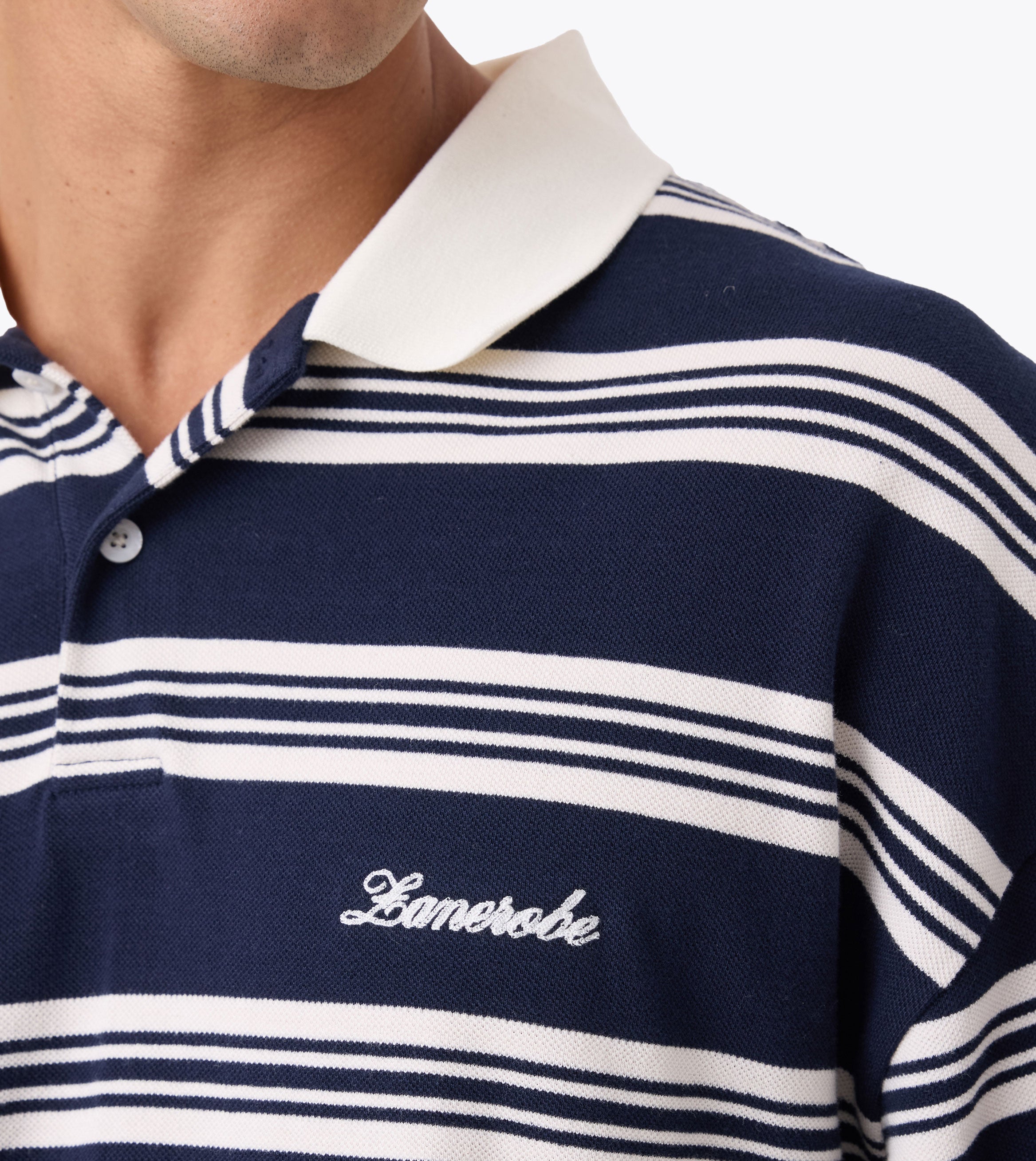 Box Crop Polo Navy/White