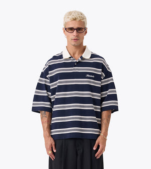 Box Crop Polo Navy/White