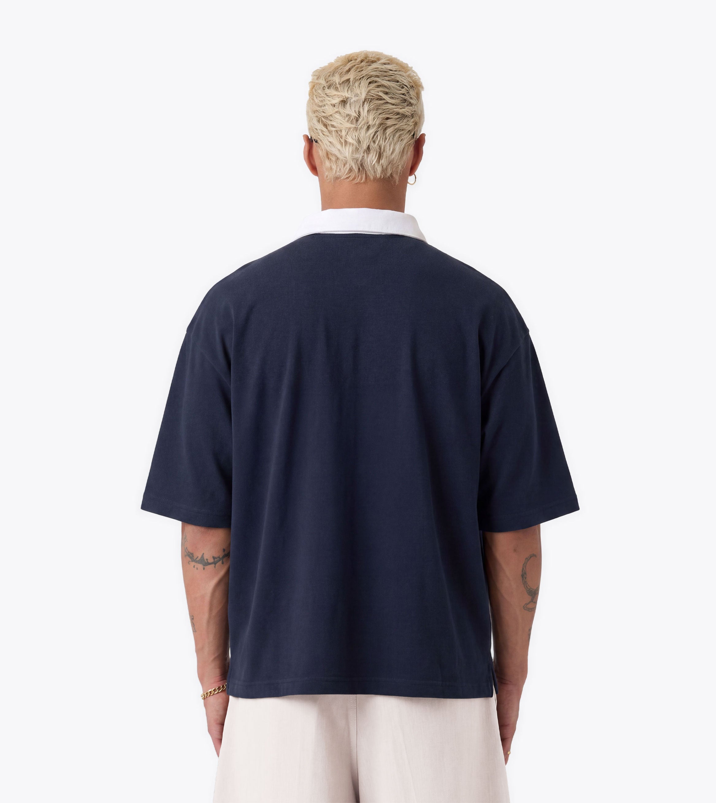 Box Crop Polo Navy/White - Coming Soon