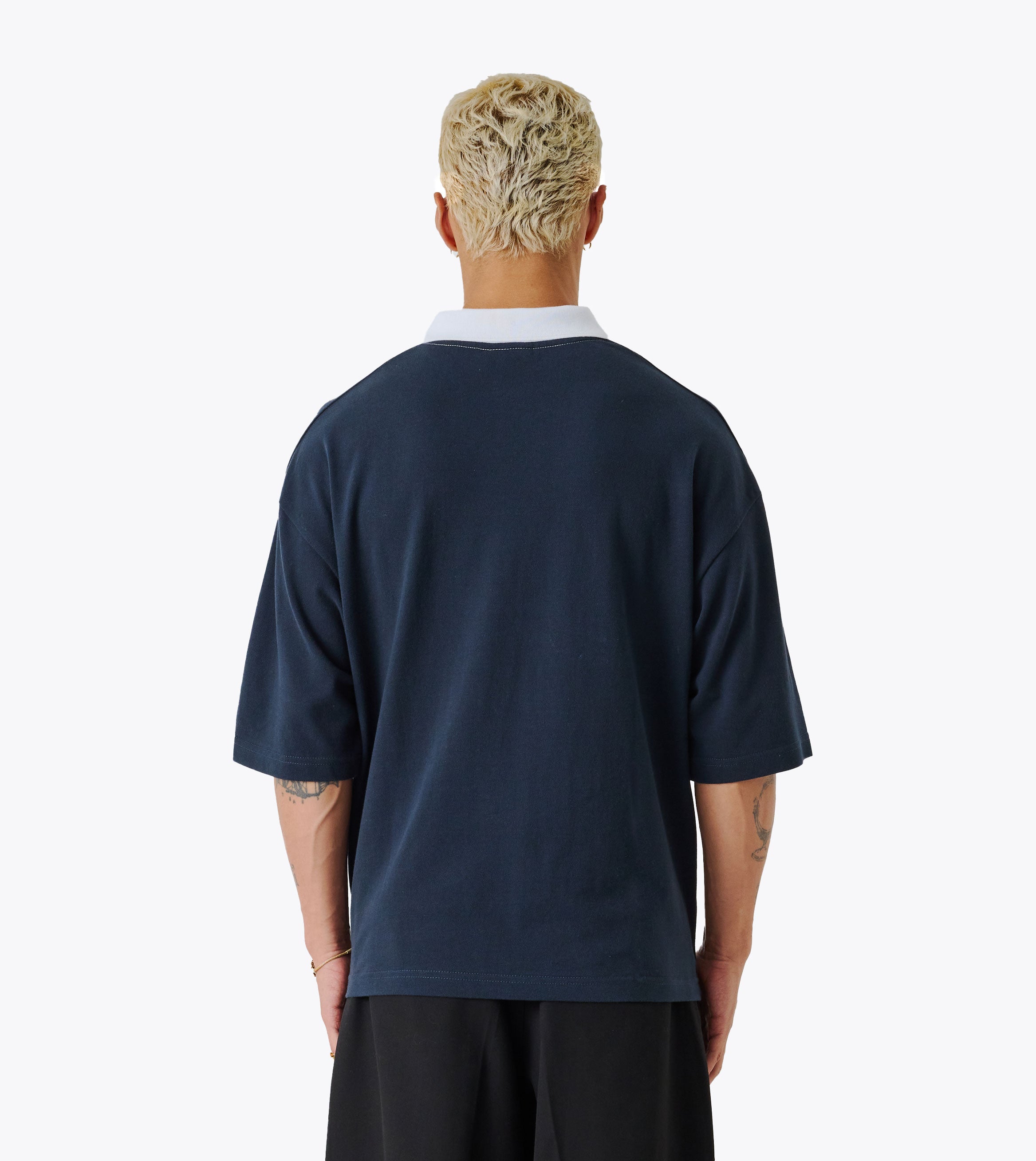 Box Crop Polo Navy/White