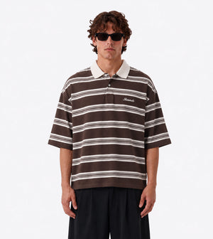 Box Crop Polo Choc Stripe