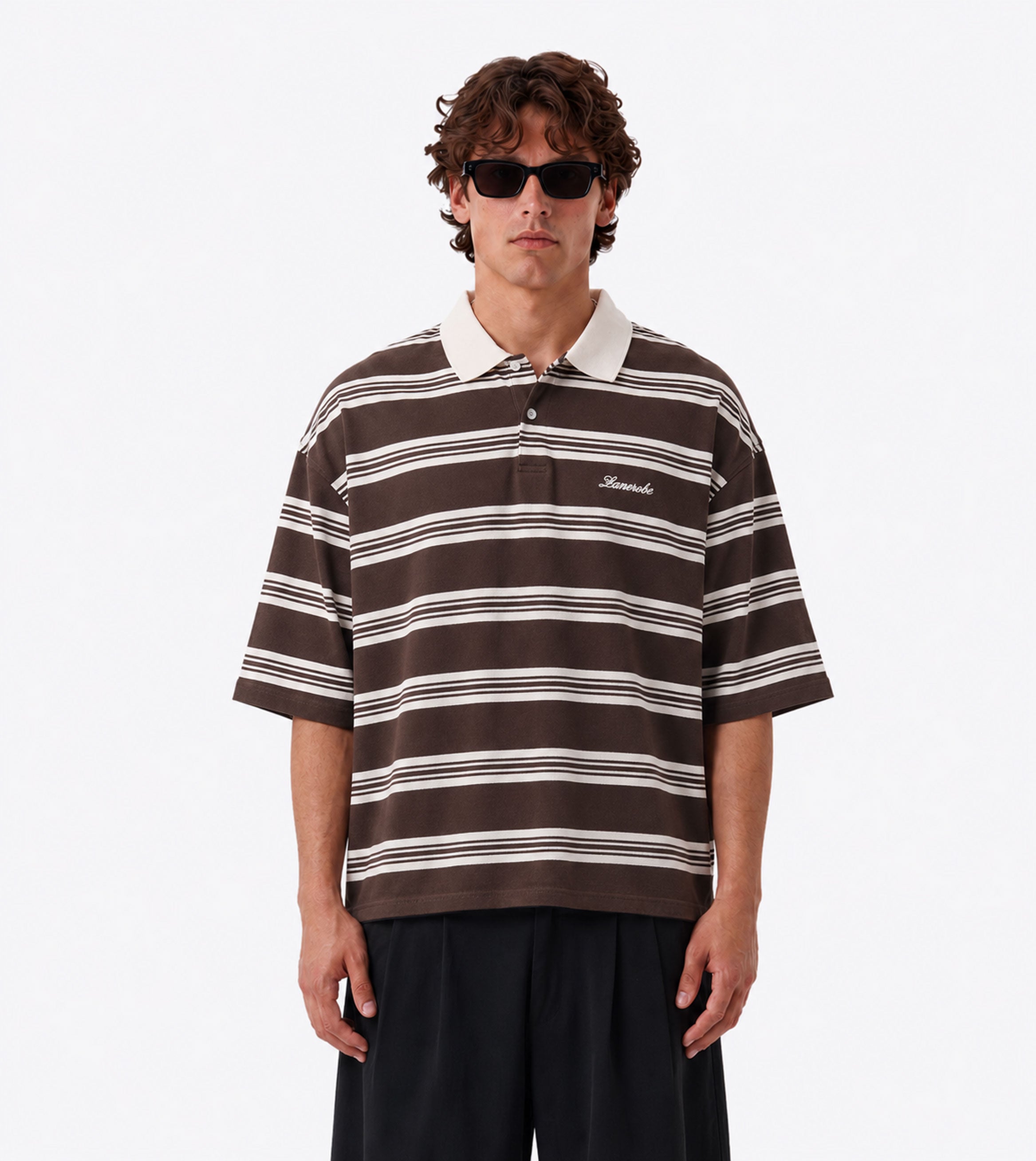 Box Crop Polo Choc Stripe