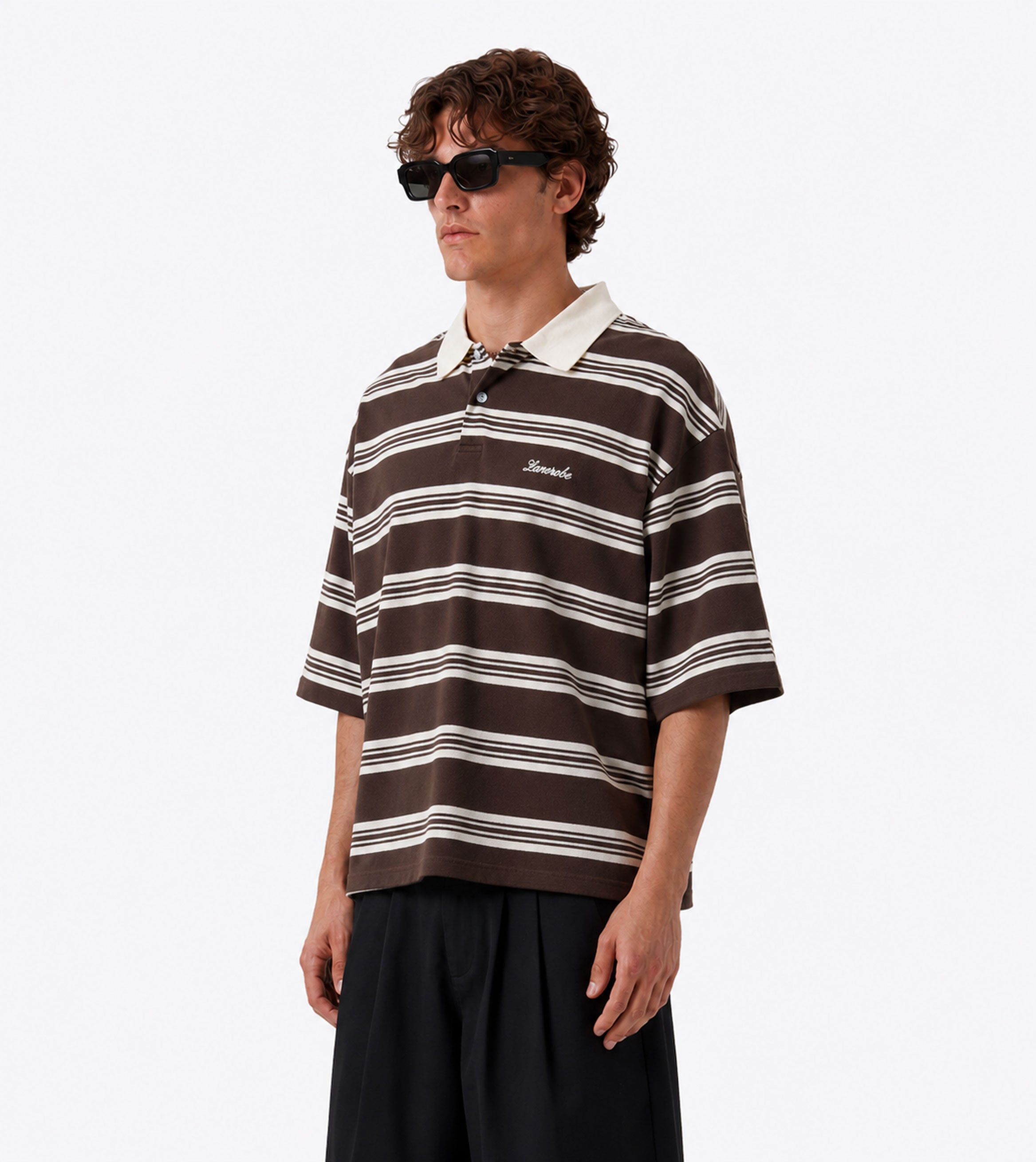 Box Crop Polo Choc Stripe