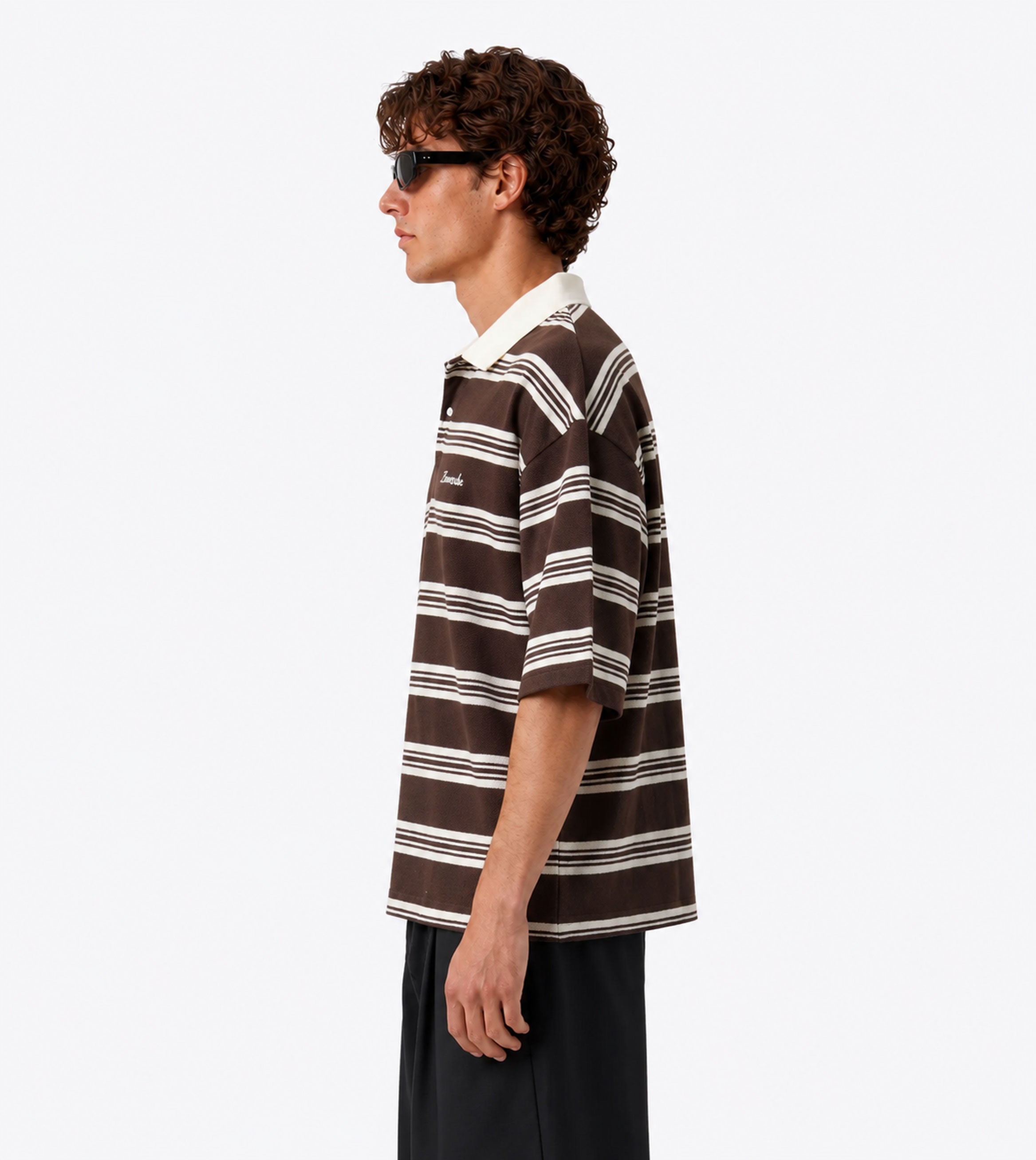 Box Crop Polo Choc Stripe