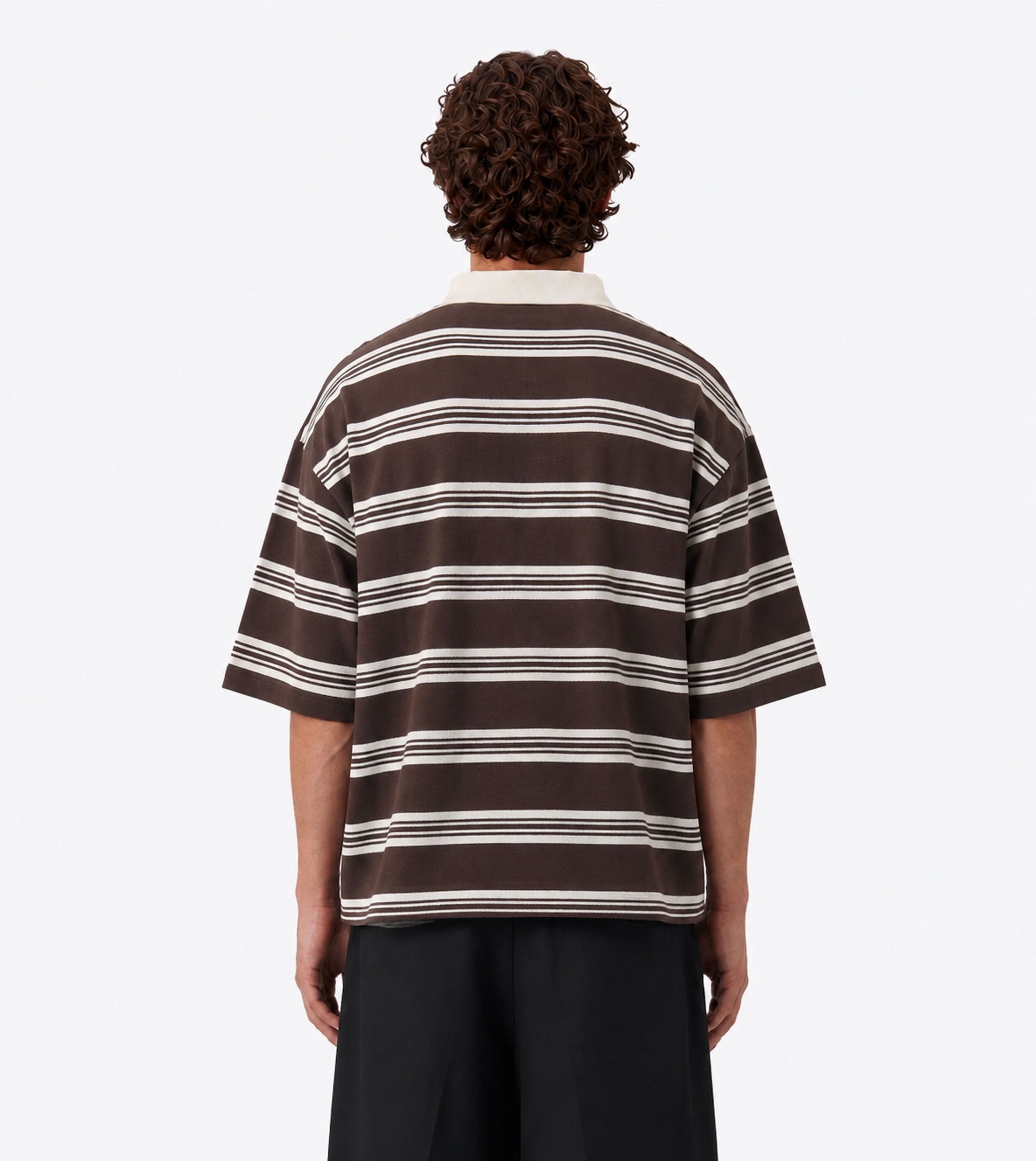Box Crop Polo Choc Stripe