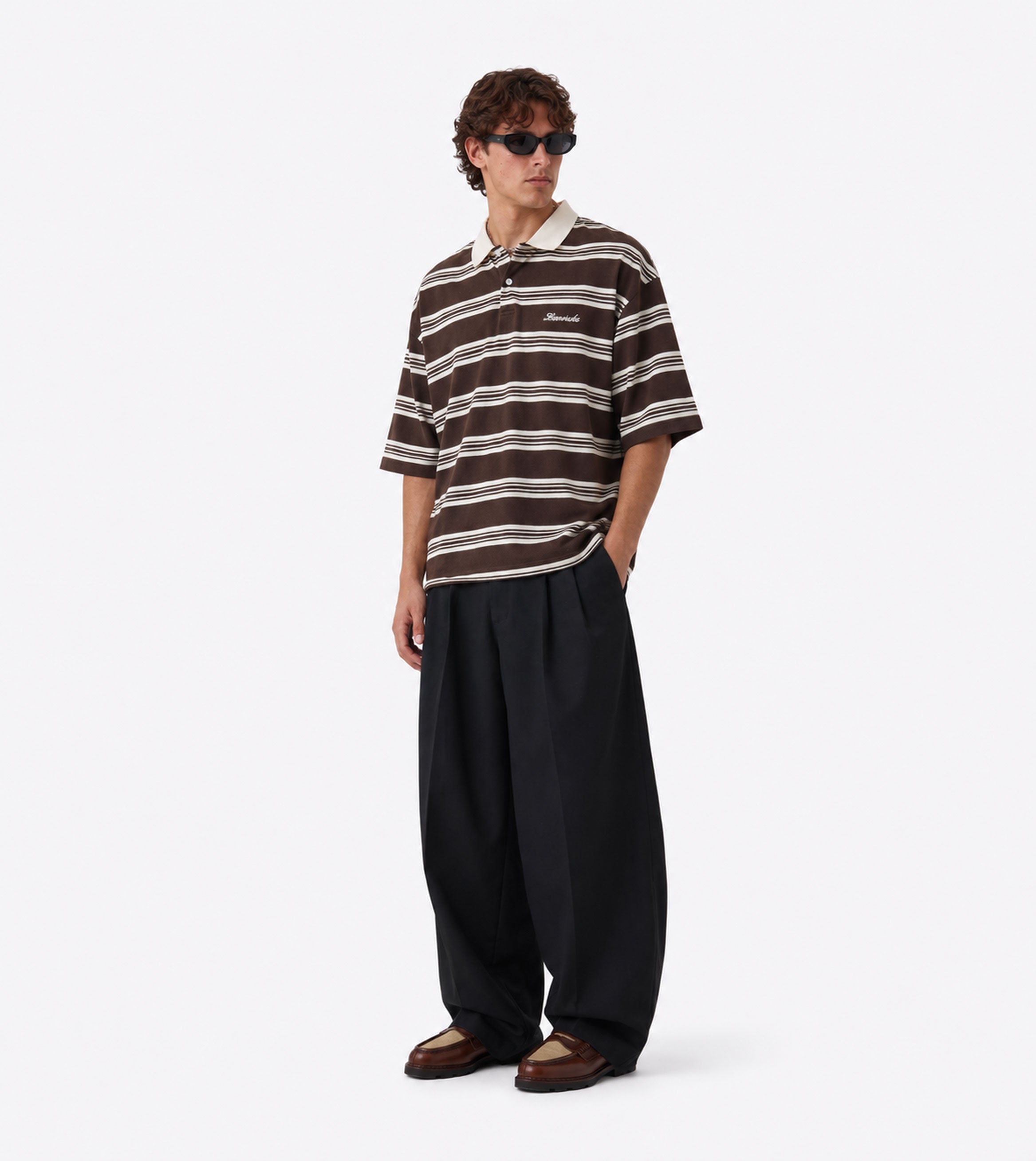 Box Crop Polo Choc Stripe