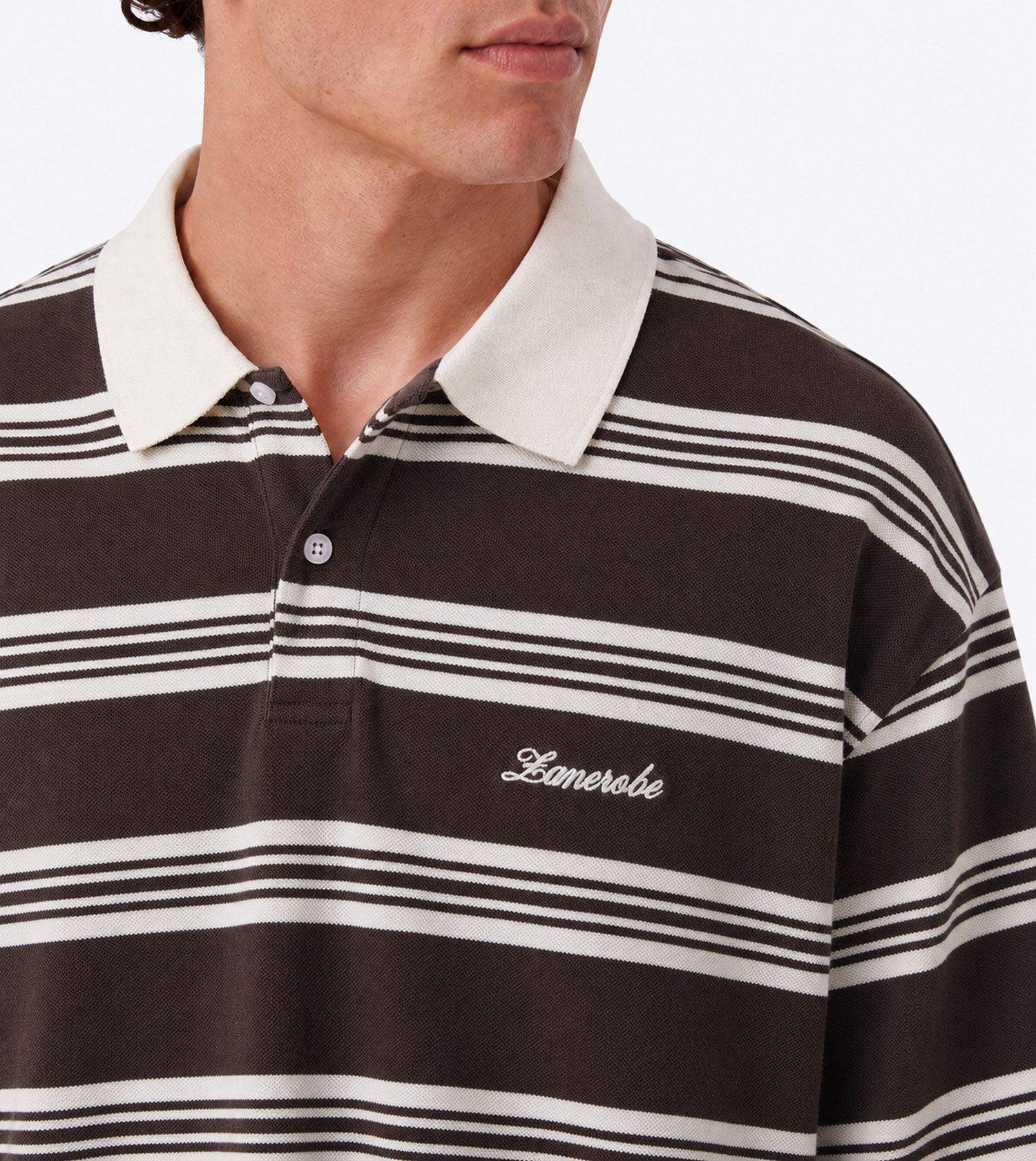 Box Crop Polo Choc Stripe