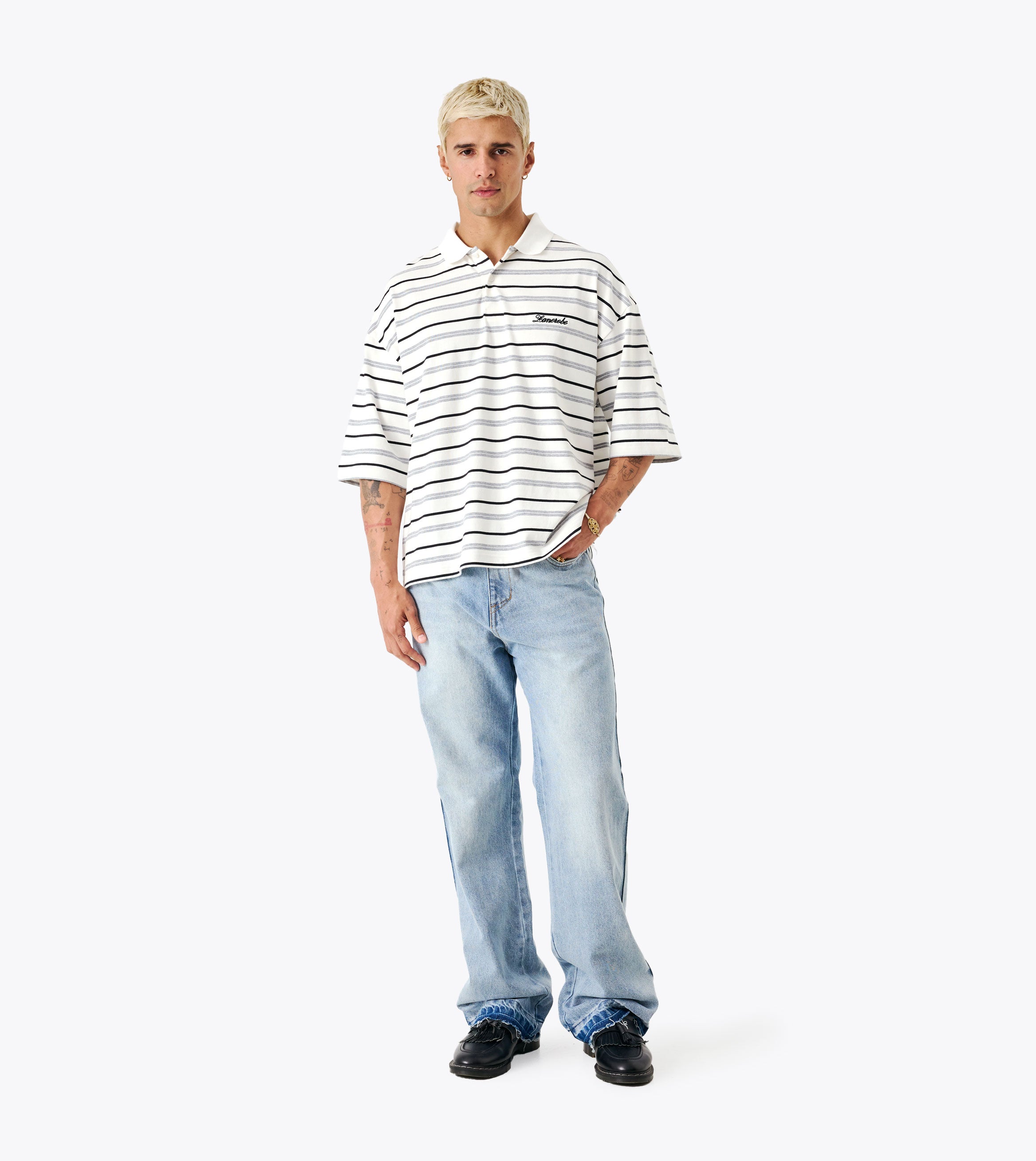 Box Crop Polo White/Grey/Black