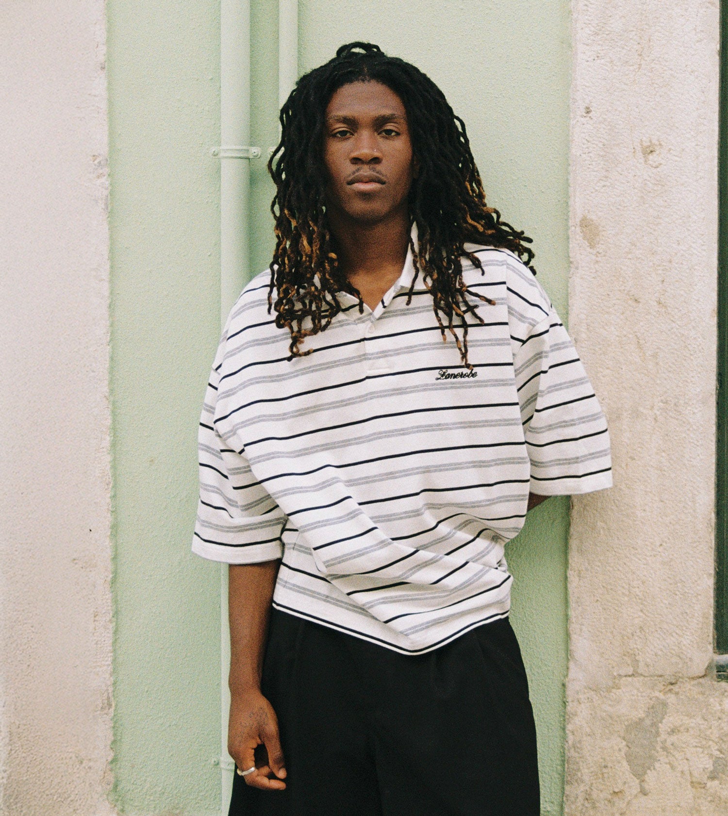 Box Crop Polo White/Grey/Black
