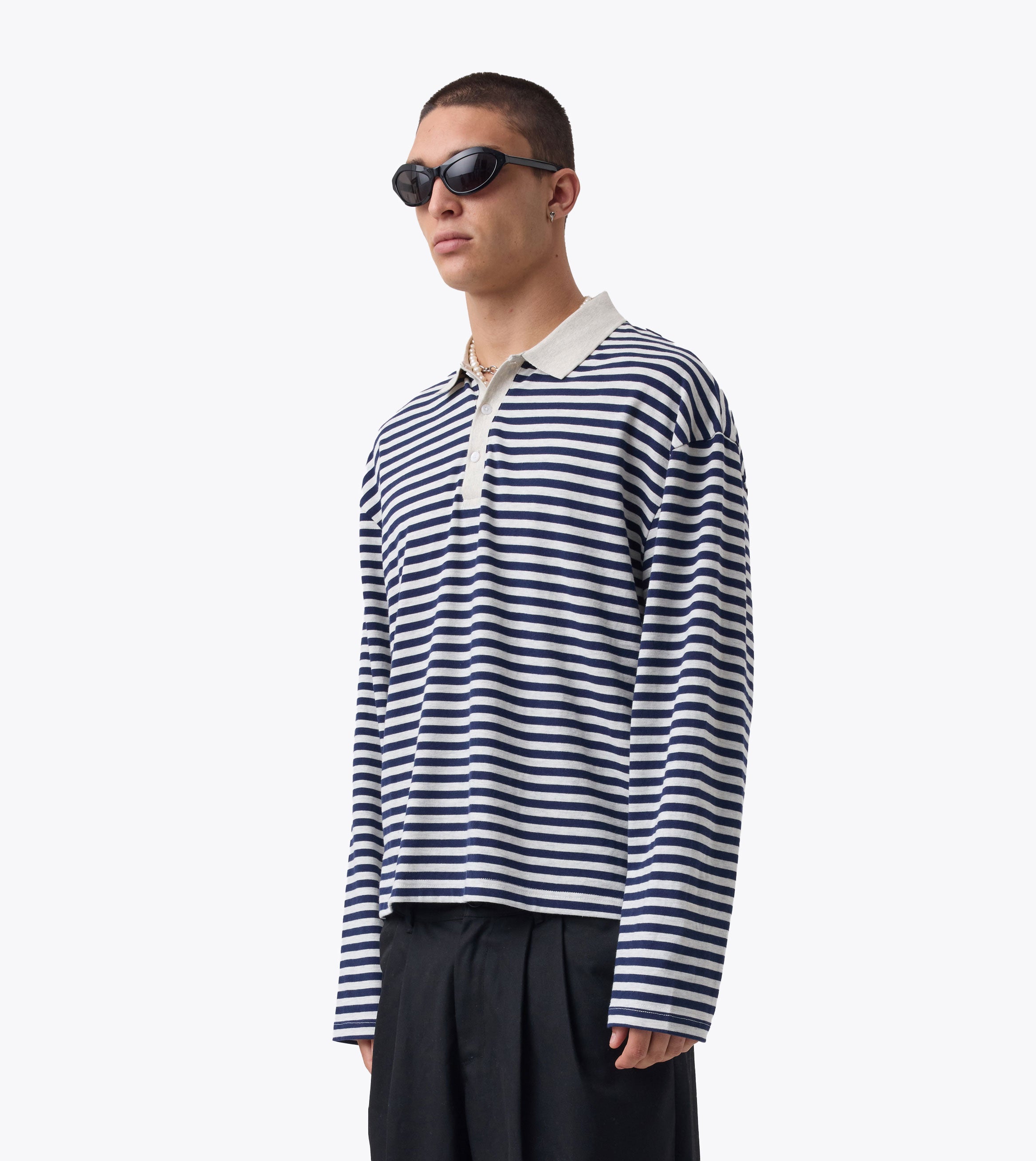 Box Crop Rugby Shirt Navy Stripe
