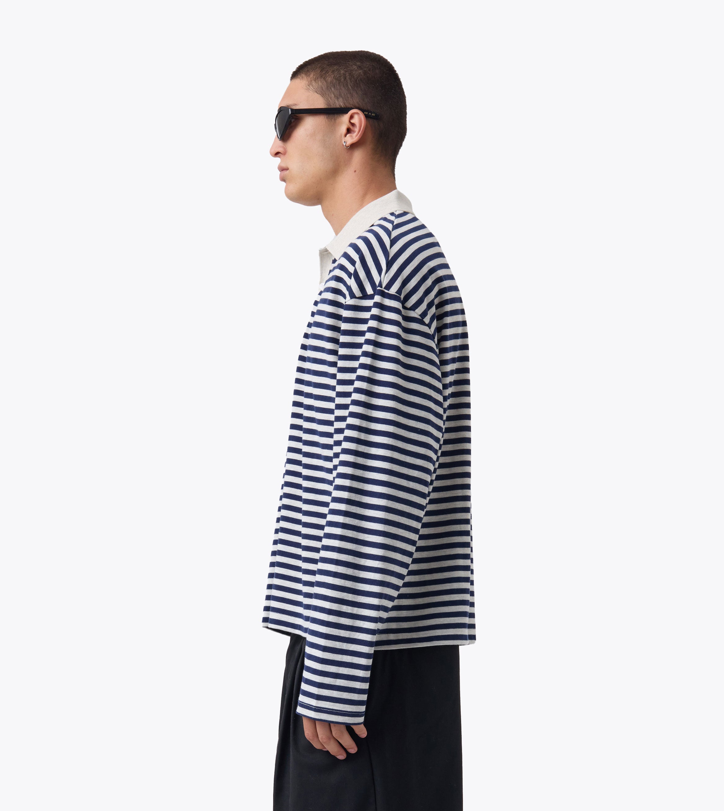 Box Crop Rugby Shirt Navy Stripe
