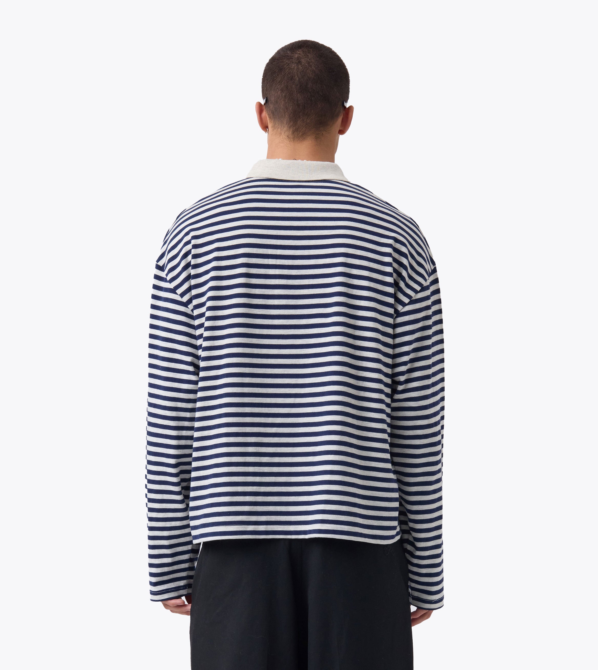 Box Crop Rugby Shirt Navy Stripe