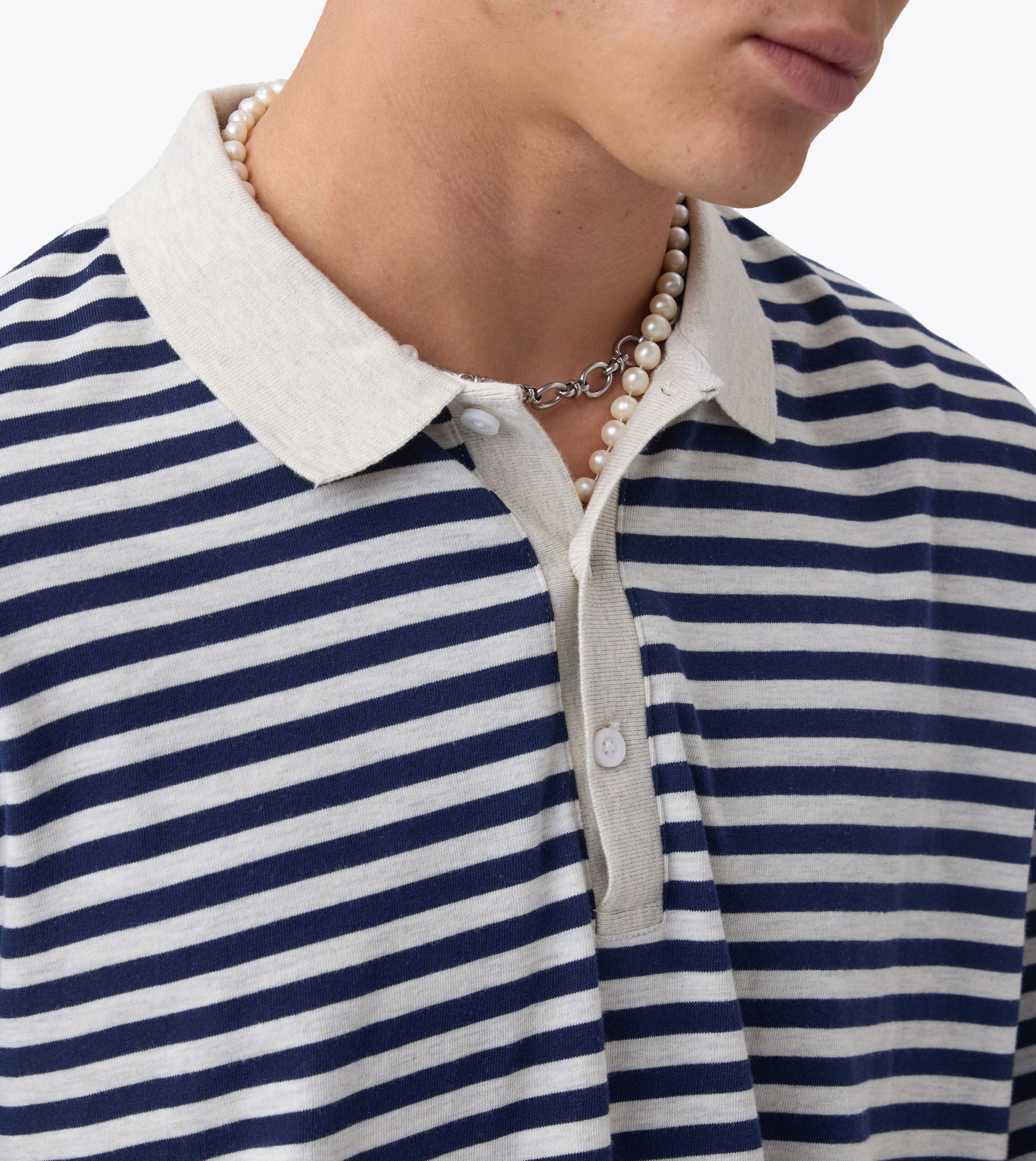 Box Crop Rugby Shirt Navy Stripe