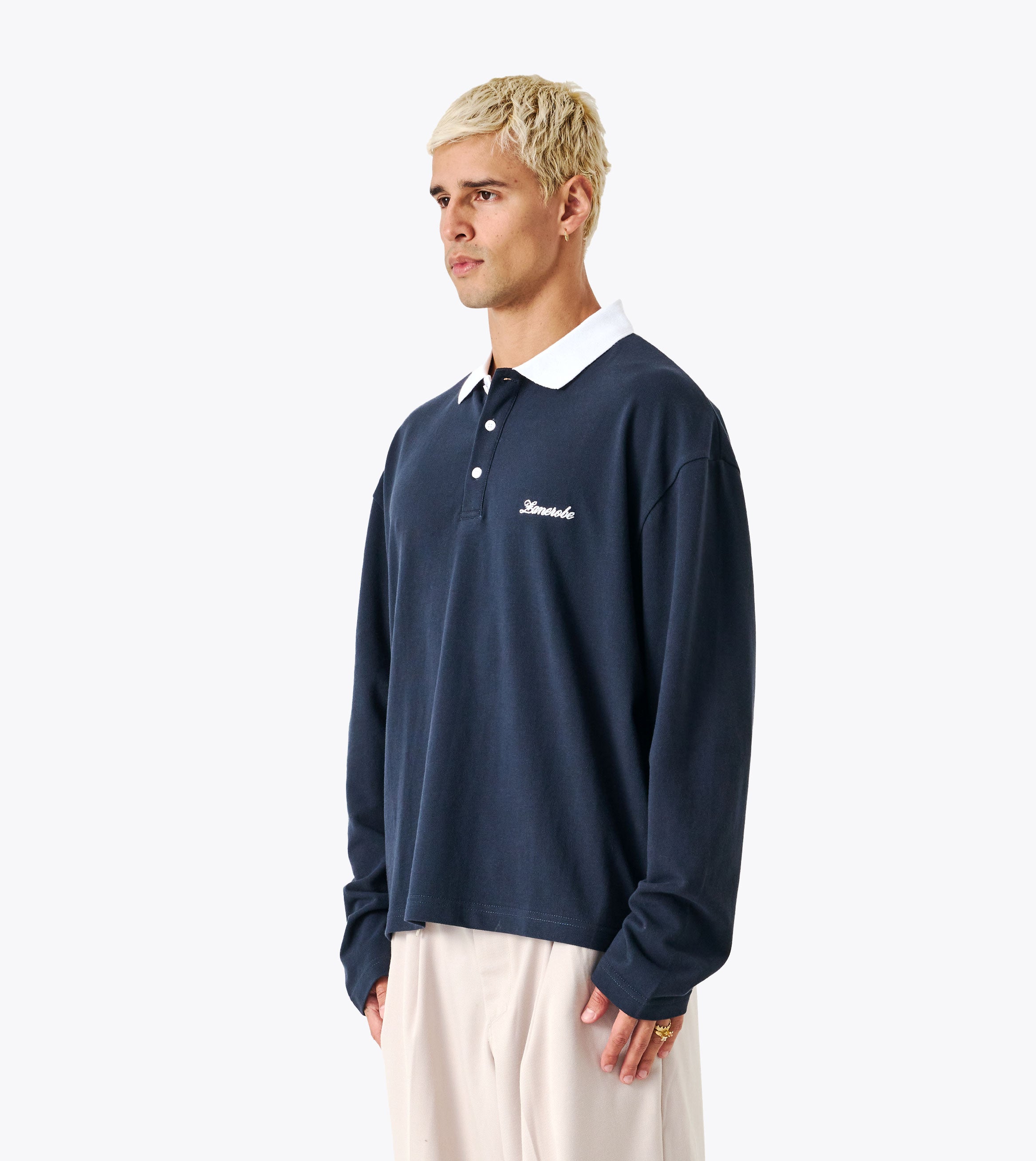 Box Crop Rugby Shirt Navy White