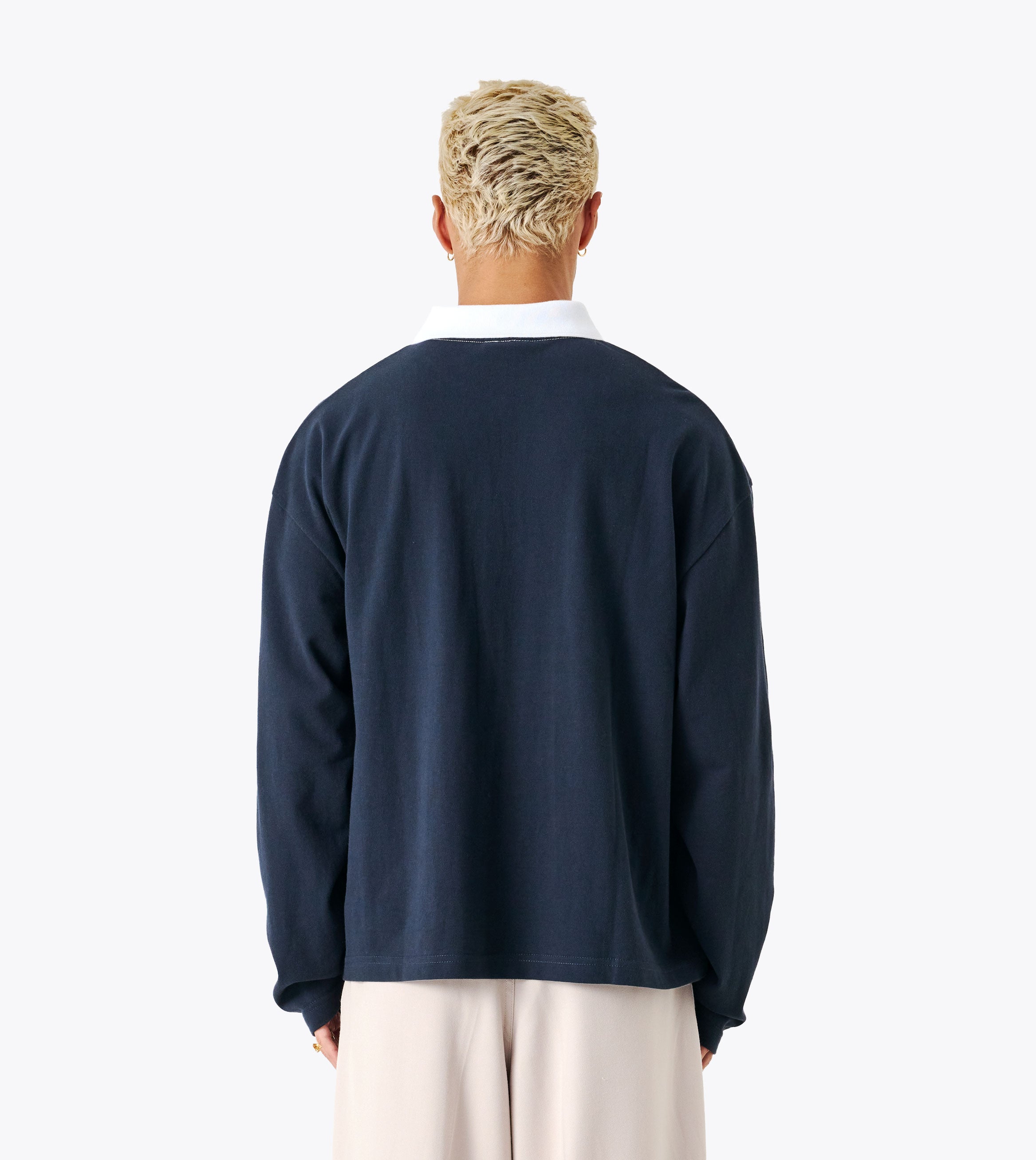 Box Crop Rugby Shirt Navy White