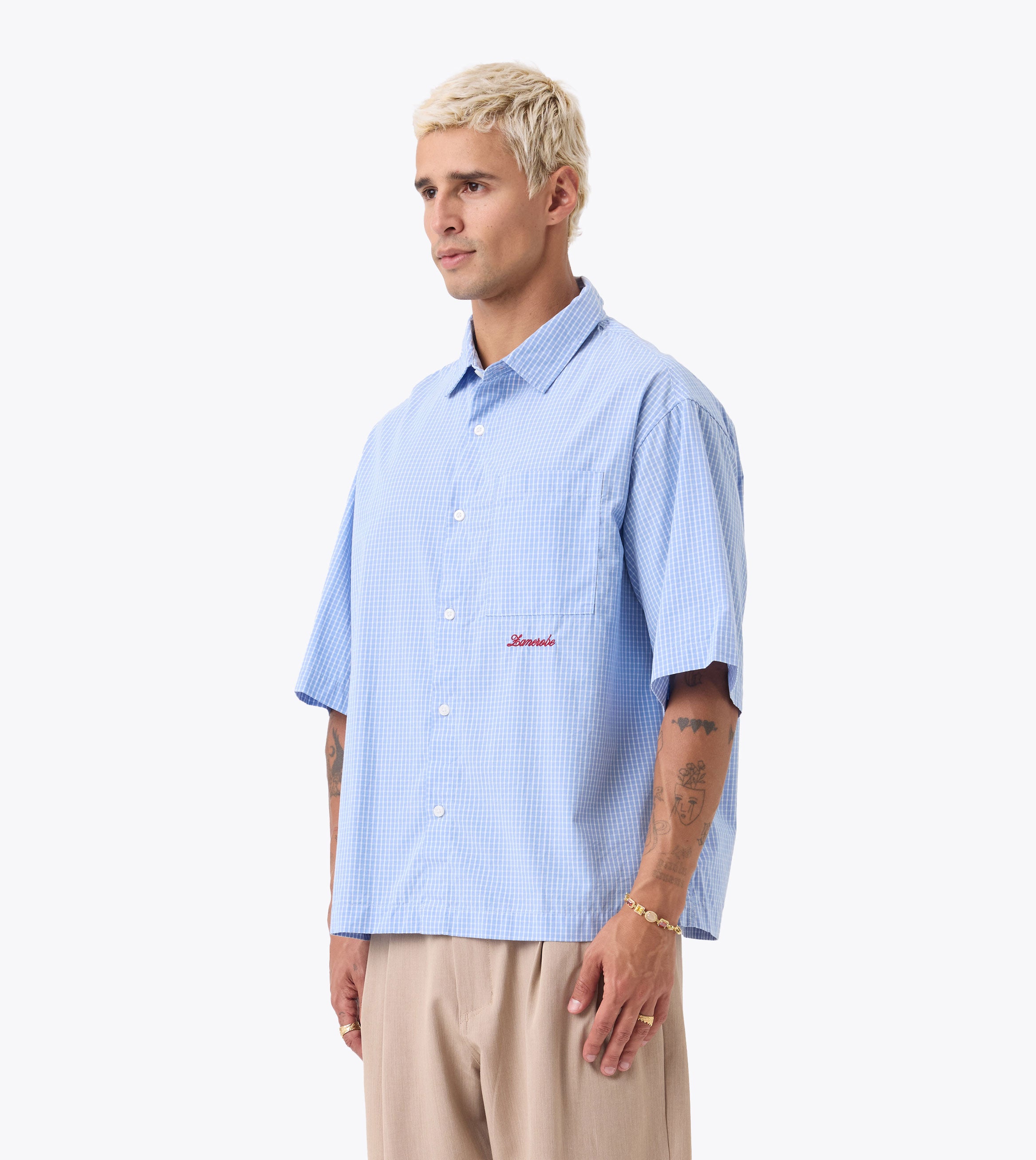 Box Crop Shirt Blue Check