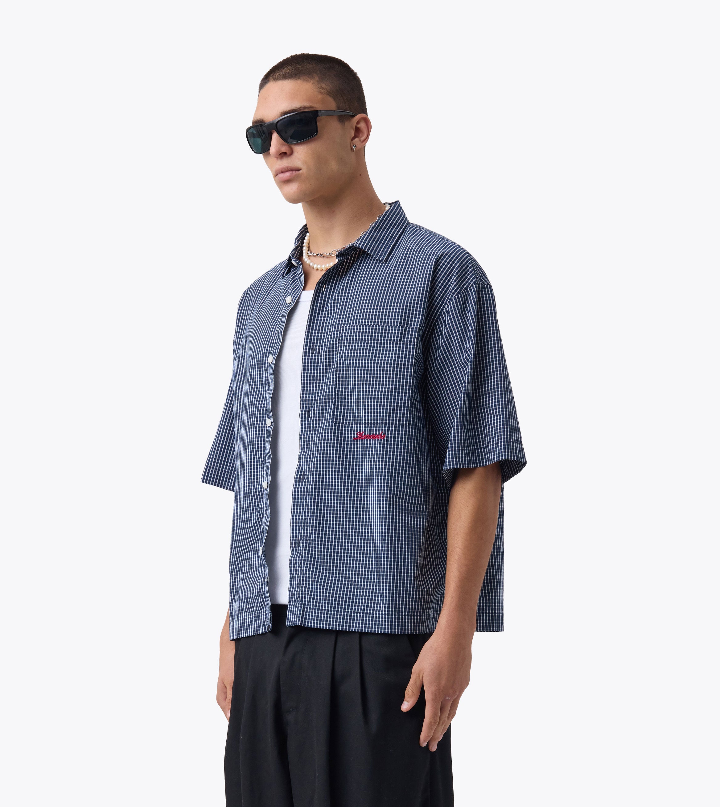 Box Crop Shirt Navy Check - Coming Soon