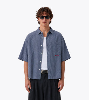 Box Crop Shirt Navy Check