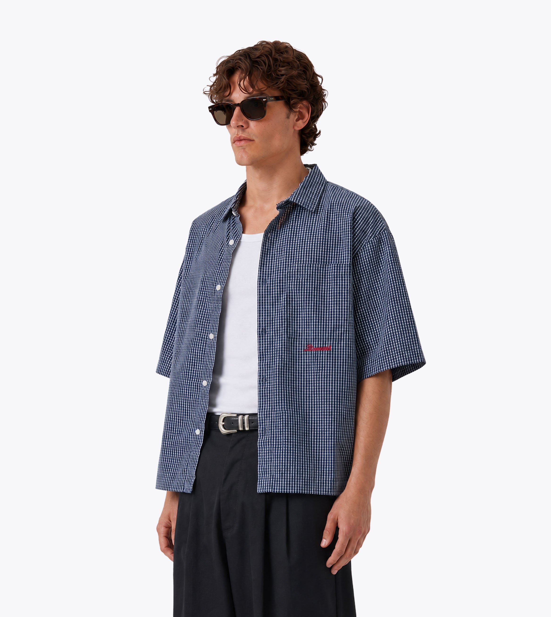 Box Crop Shirt Navy Check