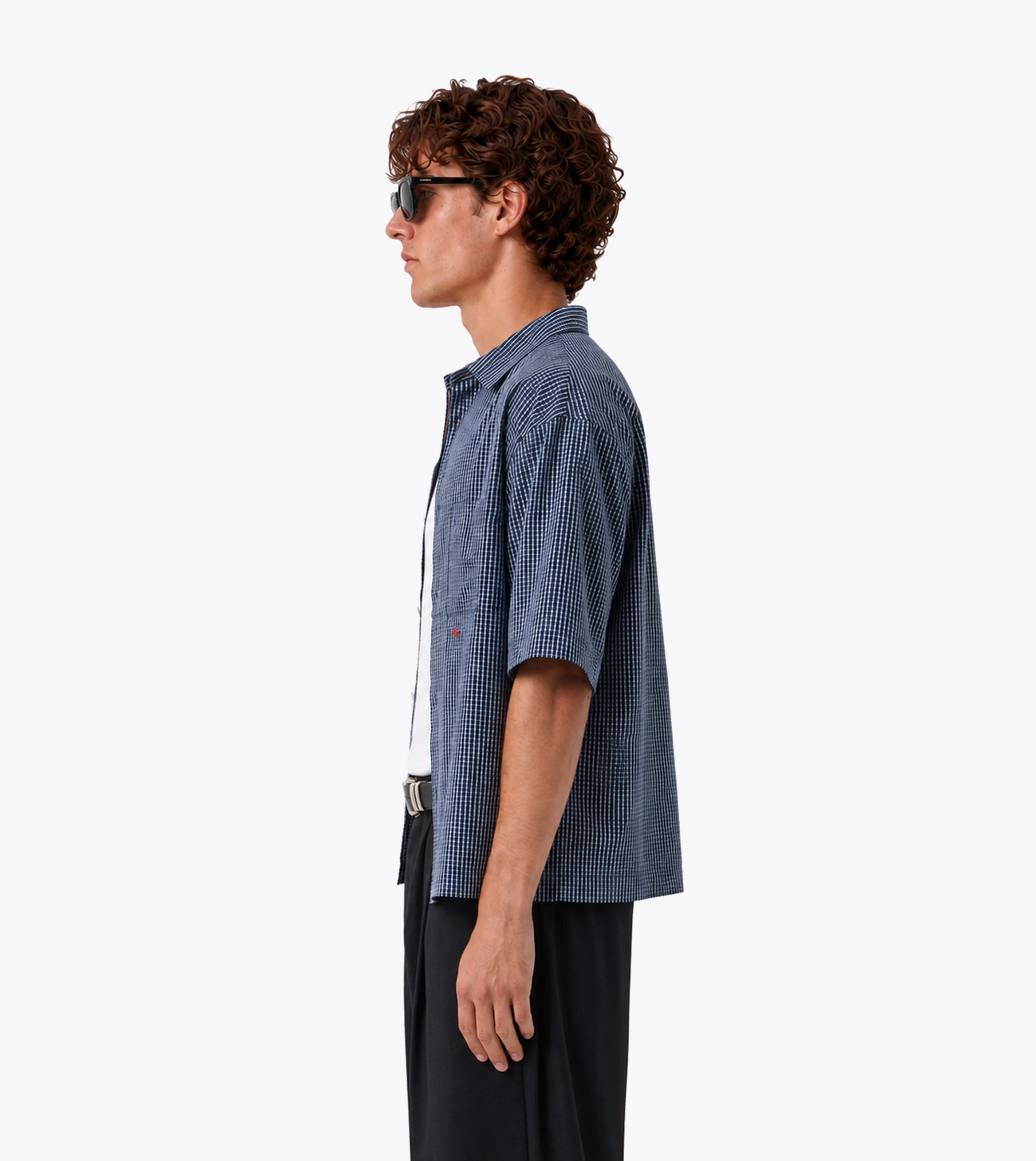 Box Crop Shirt Navy Check
