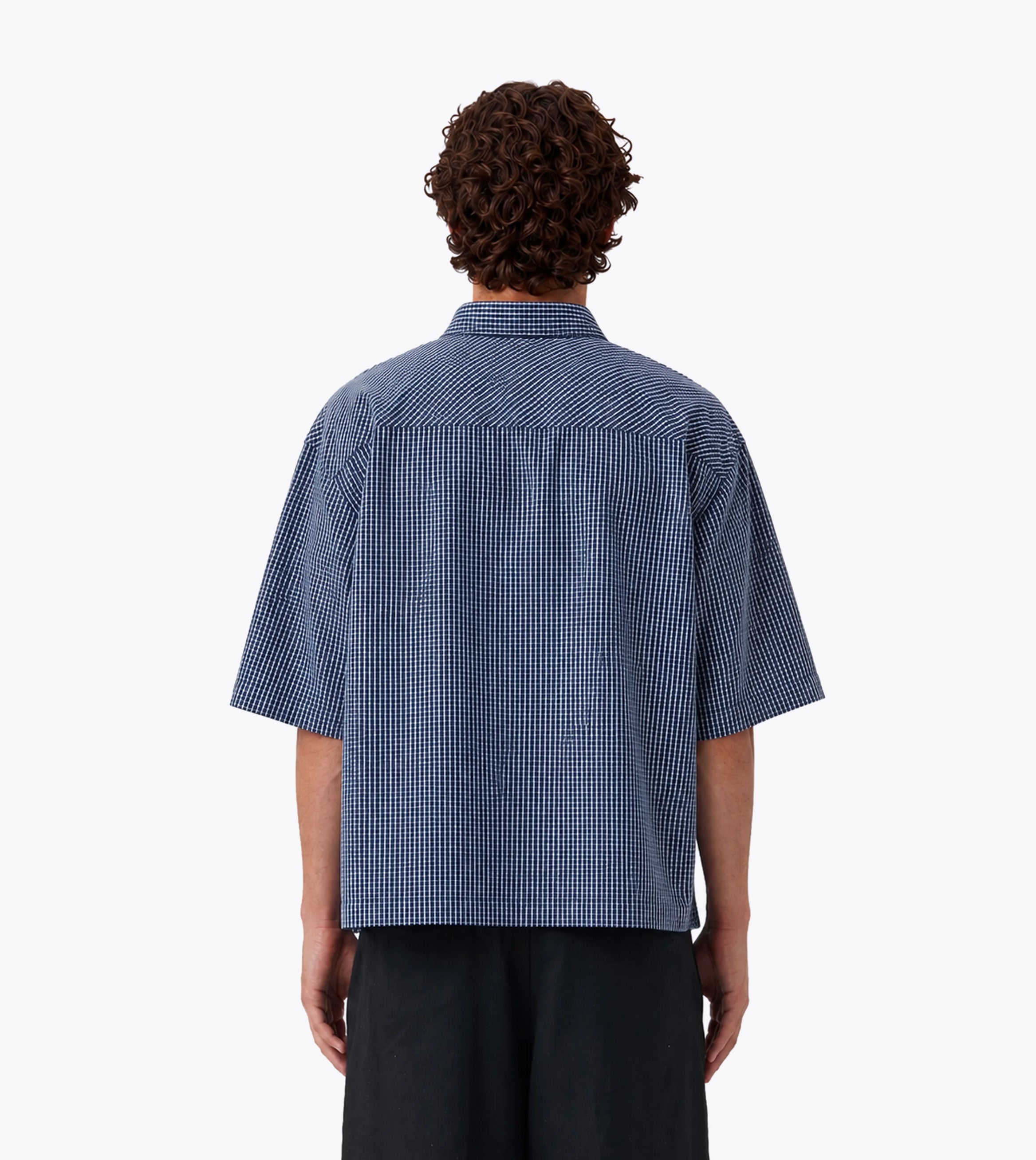Box Crop Shirt Navy Check