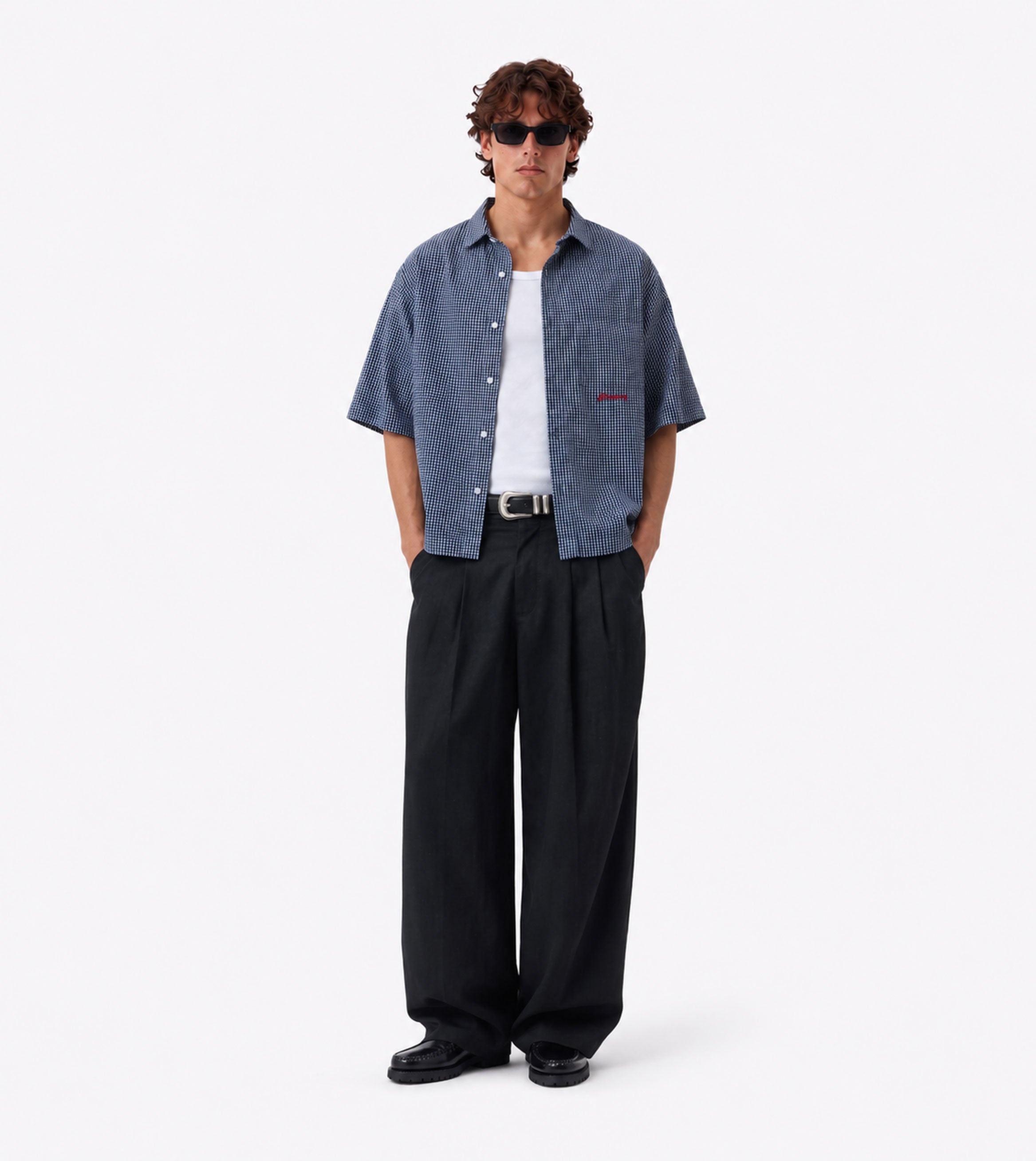 Box Crop Shirt Navy Check
