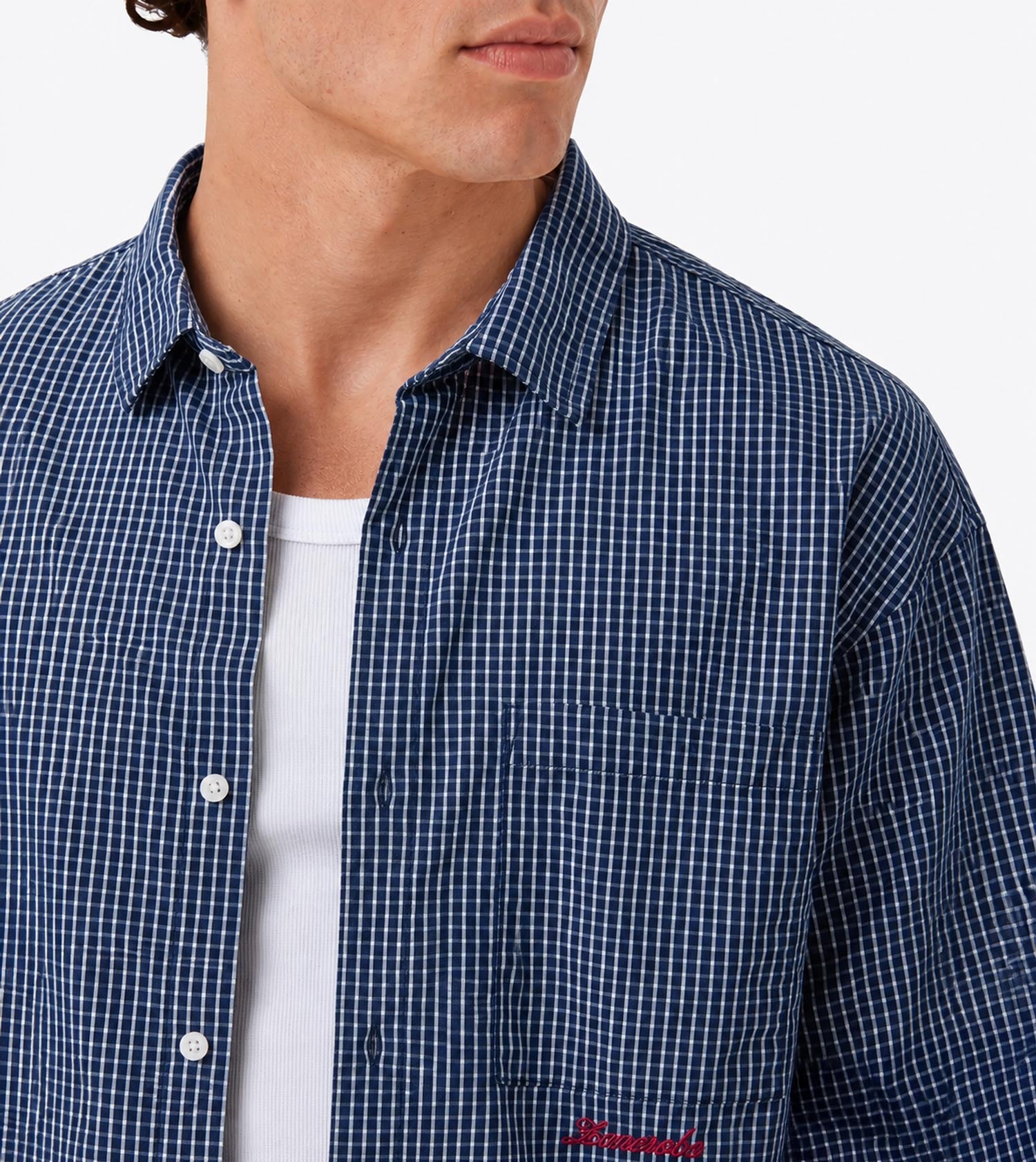 Box Crop Shirt Navy Check