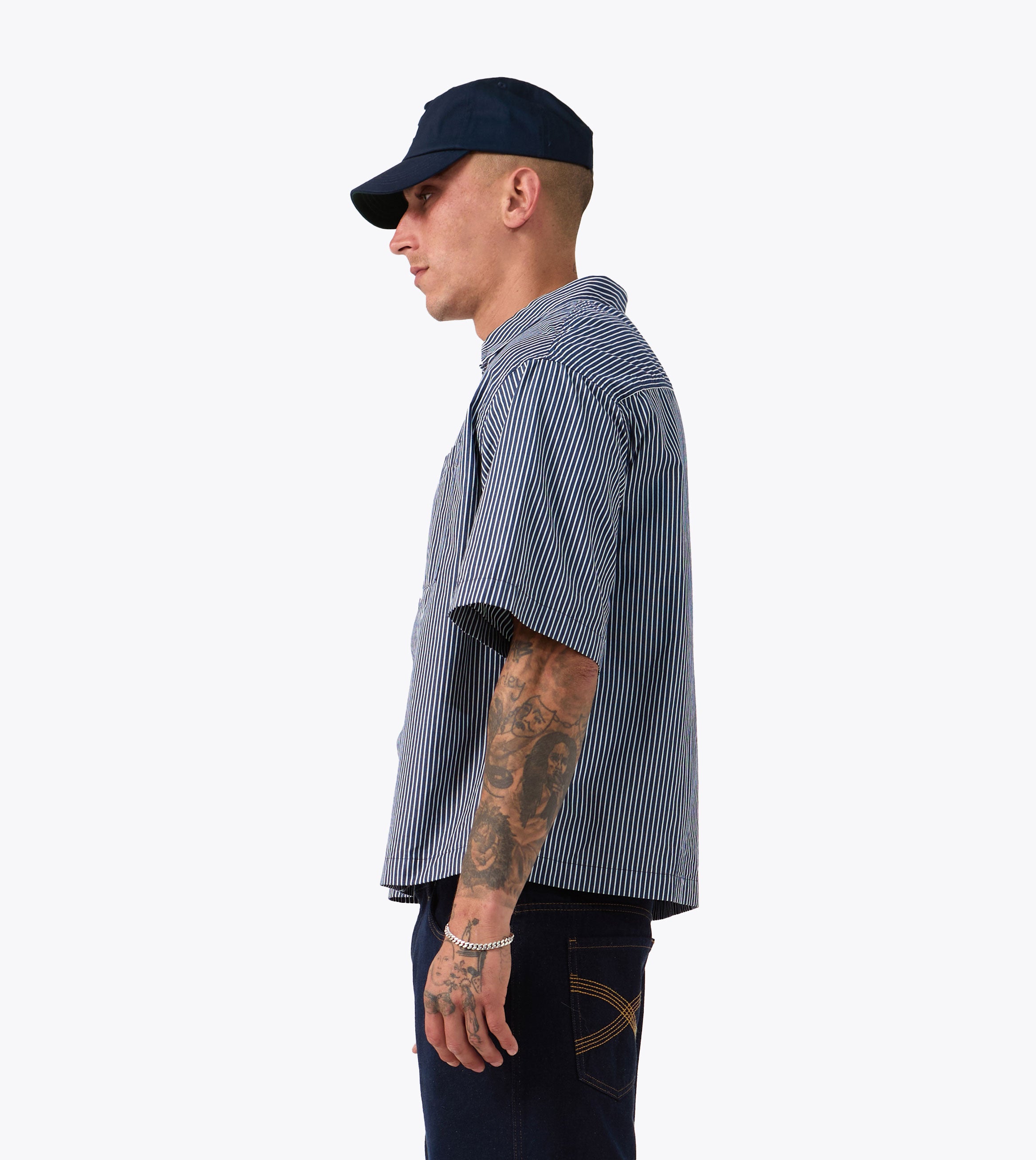 Box Crop Shirt Navy Stripe